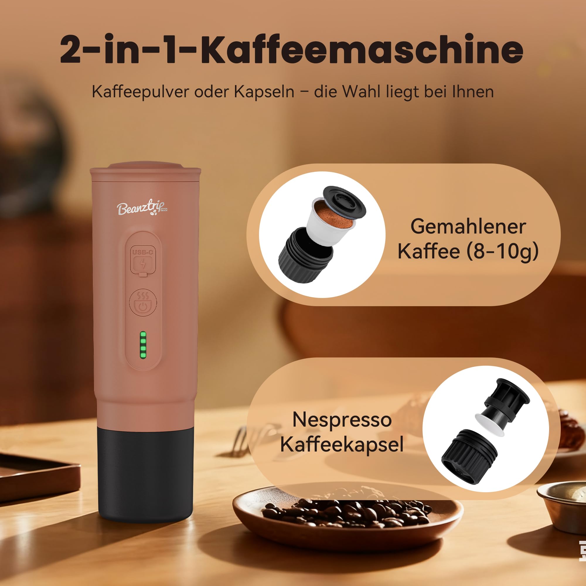 H02 PRO Macchina per caffè espresso portatile da viaggio, adatta a capsule NS e caffè macinato da campeggio con auto-riscaldamento, confezione regalo (mokamus)