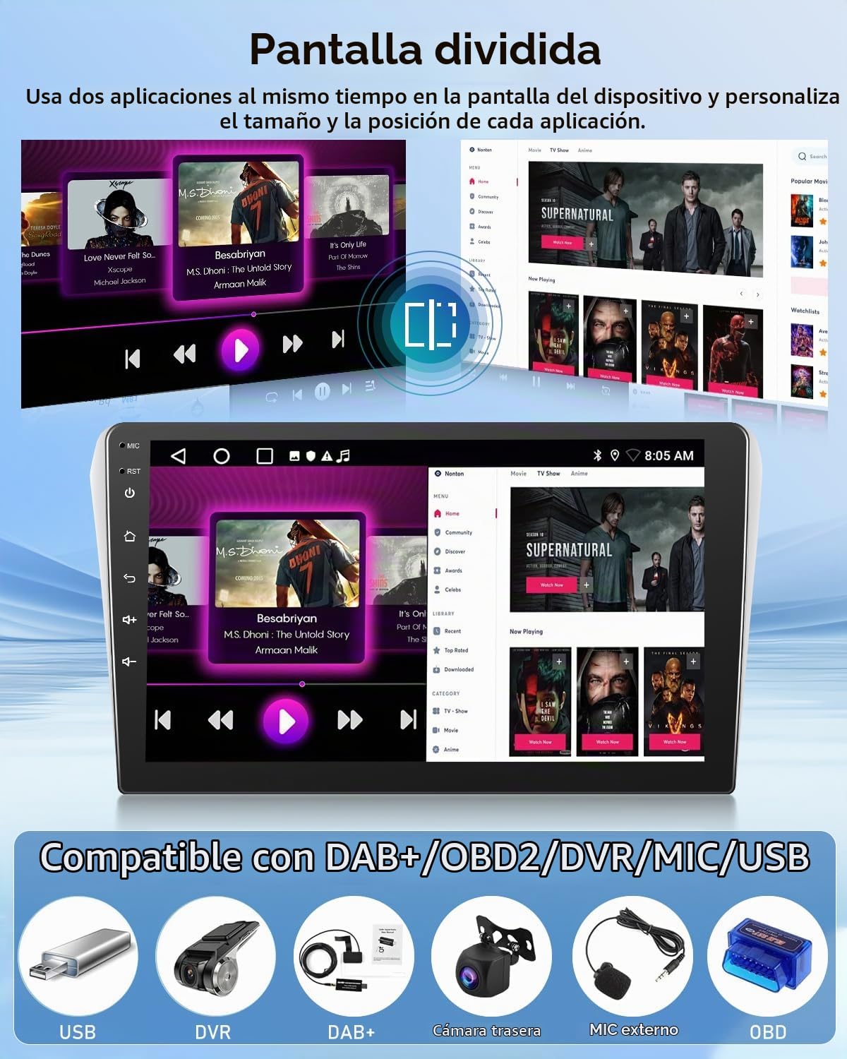 NHOPEEW 2G+64G Android Car Radio para Toyota Avensis 2002-2008 - Wireless Carplay & Android Auto - 9 Pulgadas Stereo con WiFi EQ GPS Mirror Link FM RDS + AHD Cámara de visión Trasera&Mic