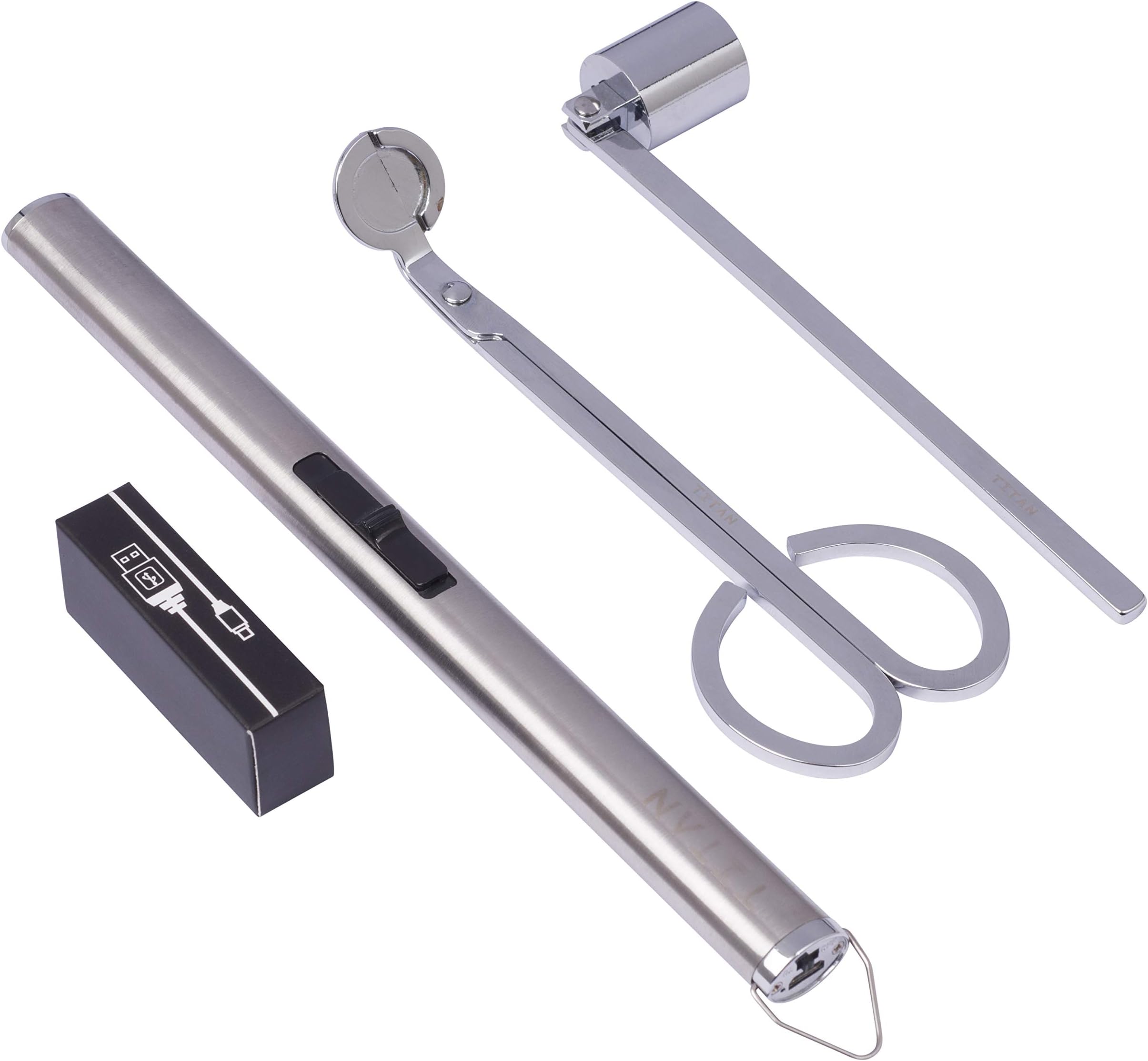 Candle Lighter, Trimmer And Snuffer Set, T1TAN Electric Lighter, Windproof Lighter,Arc Lighter, Usb Lighters, Long Rechargeable Flameless Weather Resistant,Home Kitchen Outdoor Bbq Camping Activities