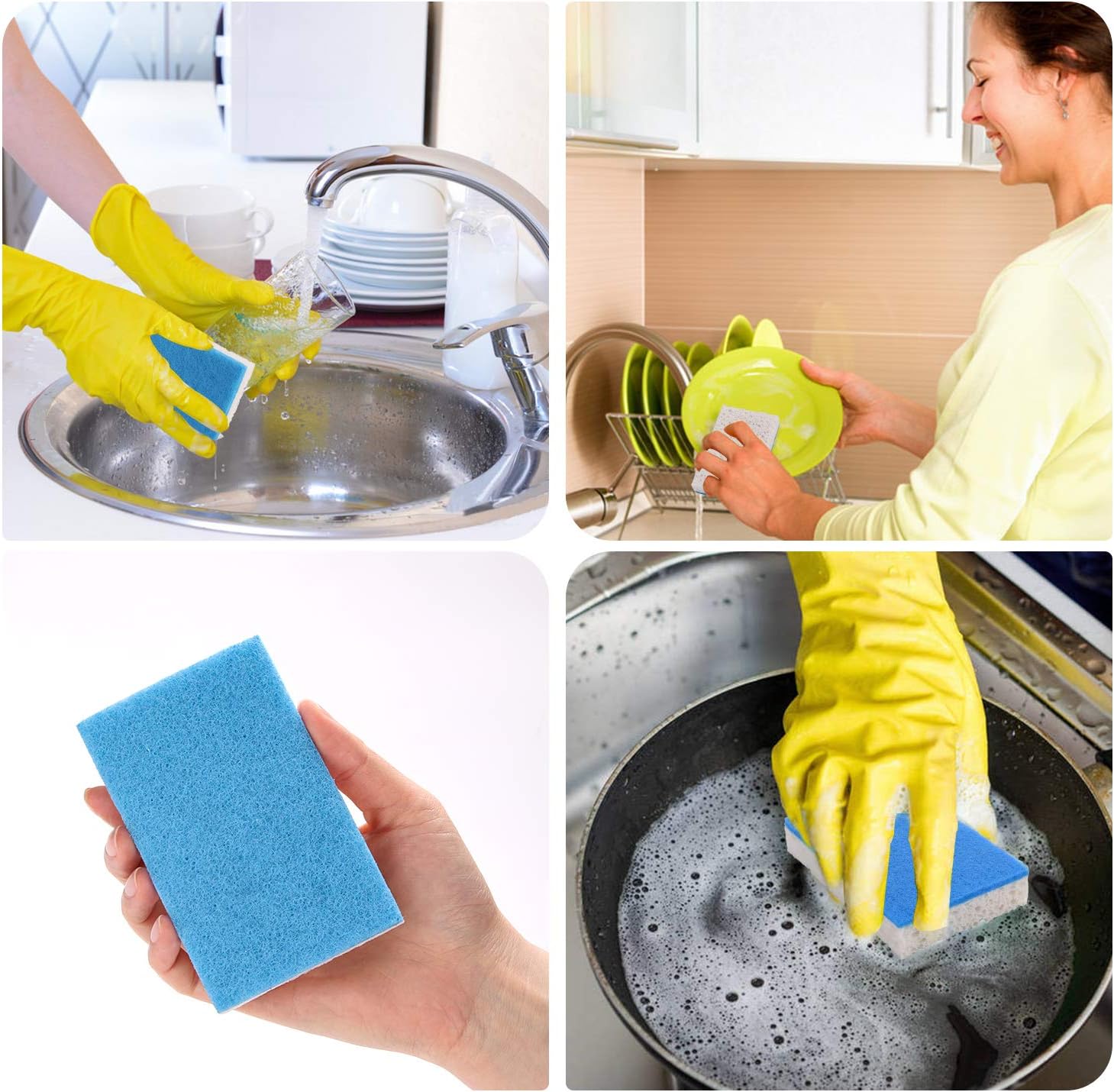 Non-Scratch Sponge Dishes Pack of 12, Plant Based Compostable Sponge with Dishwashing Dish Scrubber for Kitchen Cleaning