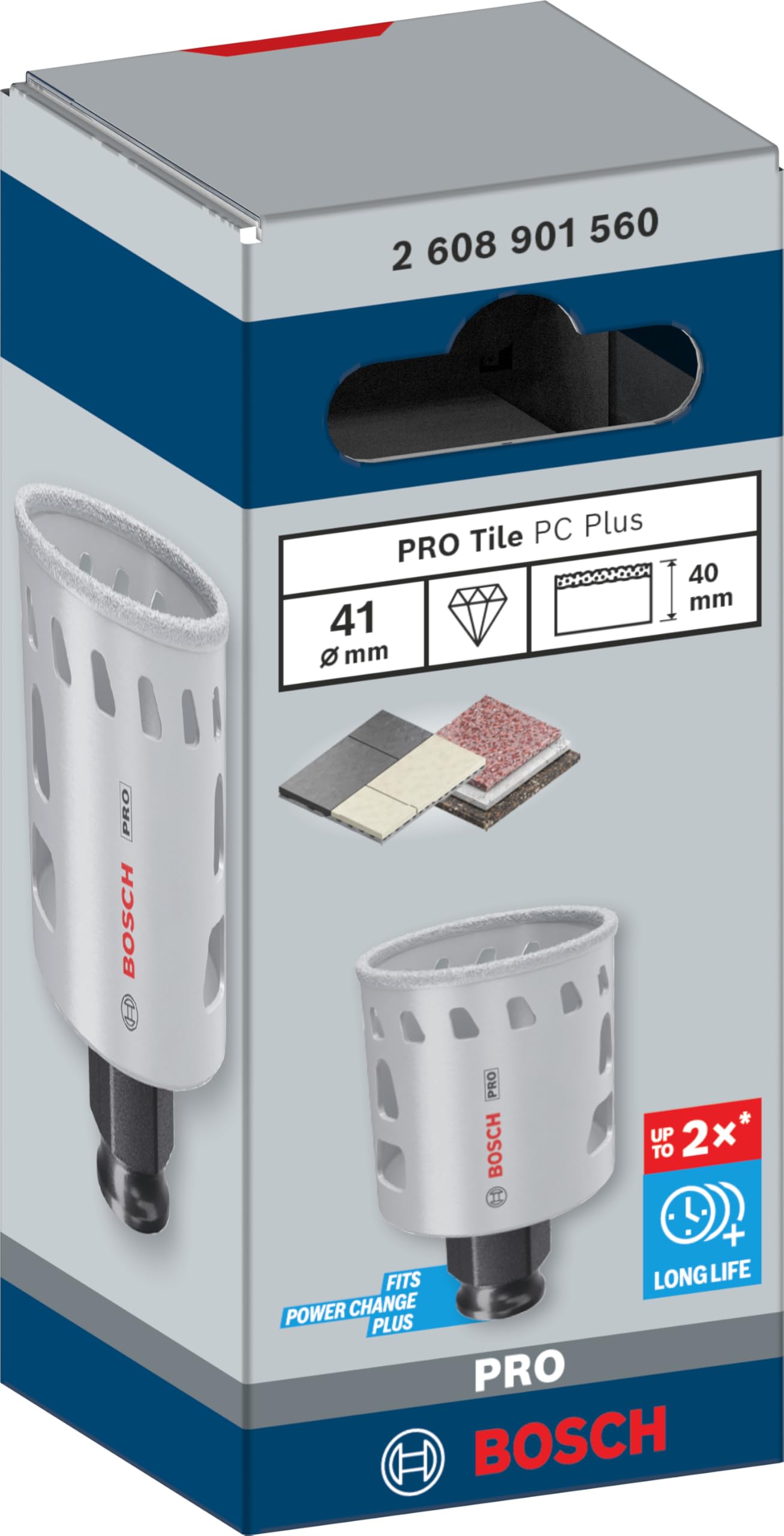 Bosch 1 sierra perforadora Pro Tile Power Change Plus (para azulejos duros, azulejos blandos, diámetro de 41 mm, accesorio profesional para taladro/destornillador), Versión actual