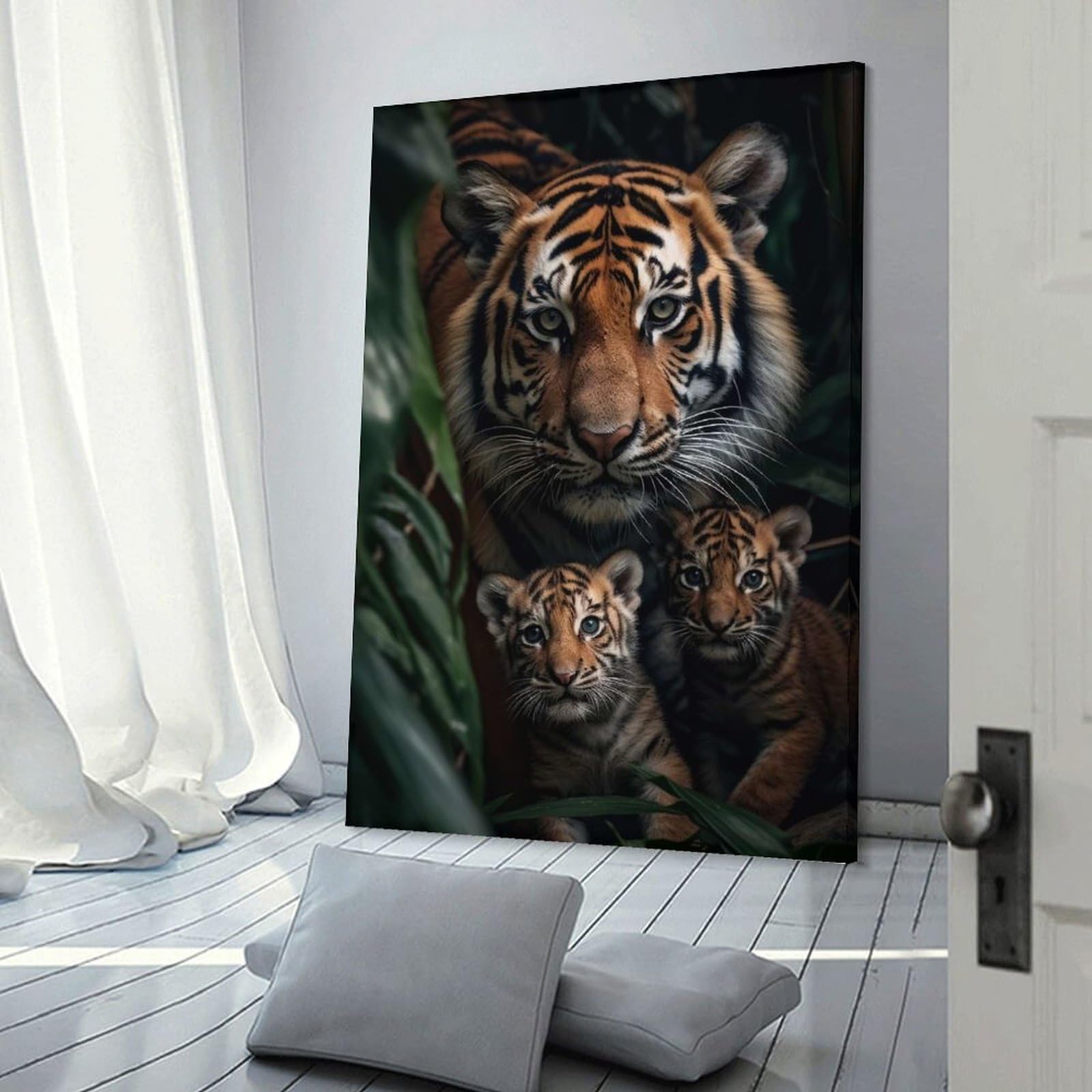 Junmoney Room Decor Wall Art Tiger With Cubs, 20x30inch(50x75cm), for Gallery Wall Layouts in Home Or Office, Home Wall Art for Statement Displays