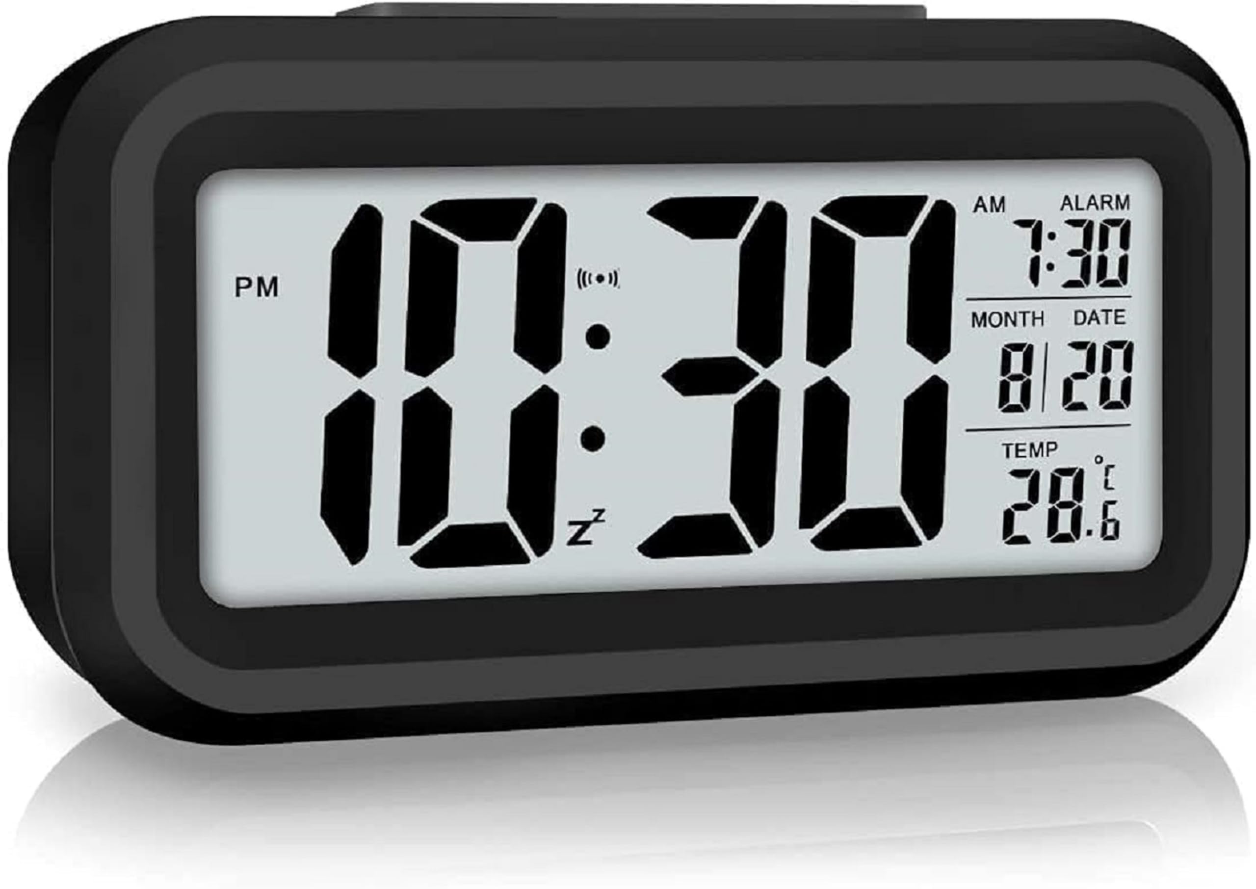 Zentro Digital Alarm Clock with Large LCD Display, Time Date Temperature Display, Smart Light Sensor Display, Compact Rectangular Desk Clock-image-2