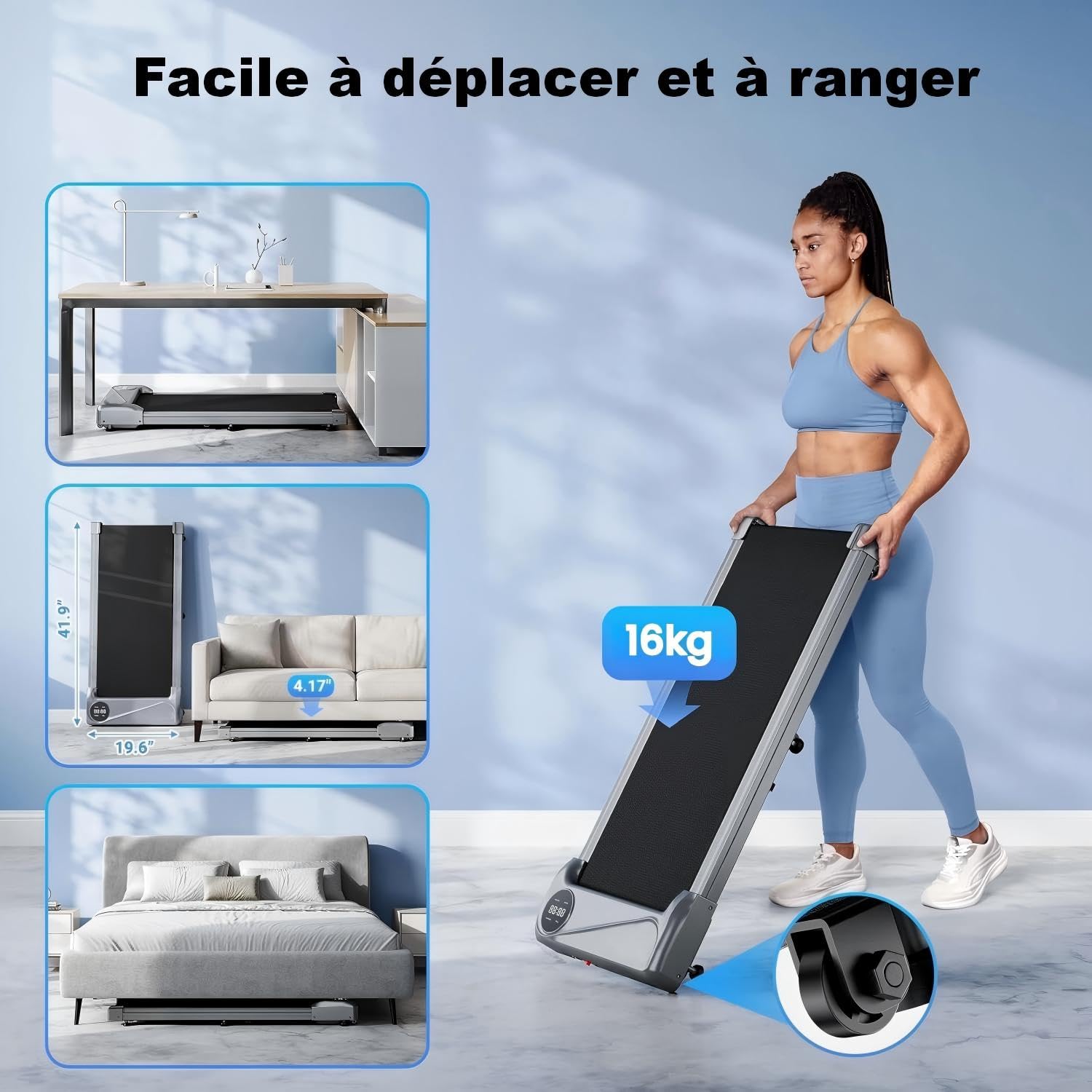 Tapis de Course Portable pour la Maison et Le Bureau, Walking Pad Électrique Moteur 2.5 HP Tapis Roulant 6km/h avec Télécommande, Écran LCD,Capacité 120 KG