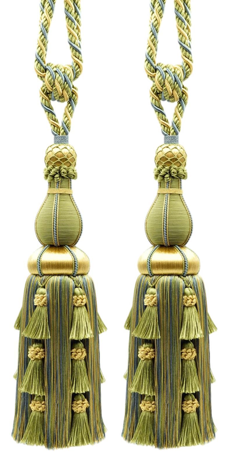 DÉCOPRO Large Elegant Curtain & Drapery Tassel Tieback Tassel Length 12" (30.5cm) 30" Spread (76cm) # TBAX12 Seaside Green #LX04 (Yellow Green Yellow