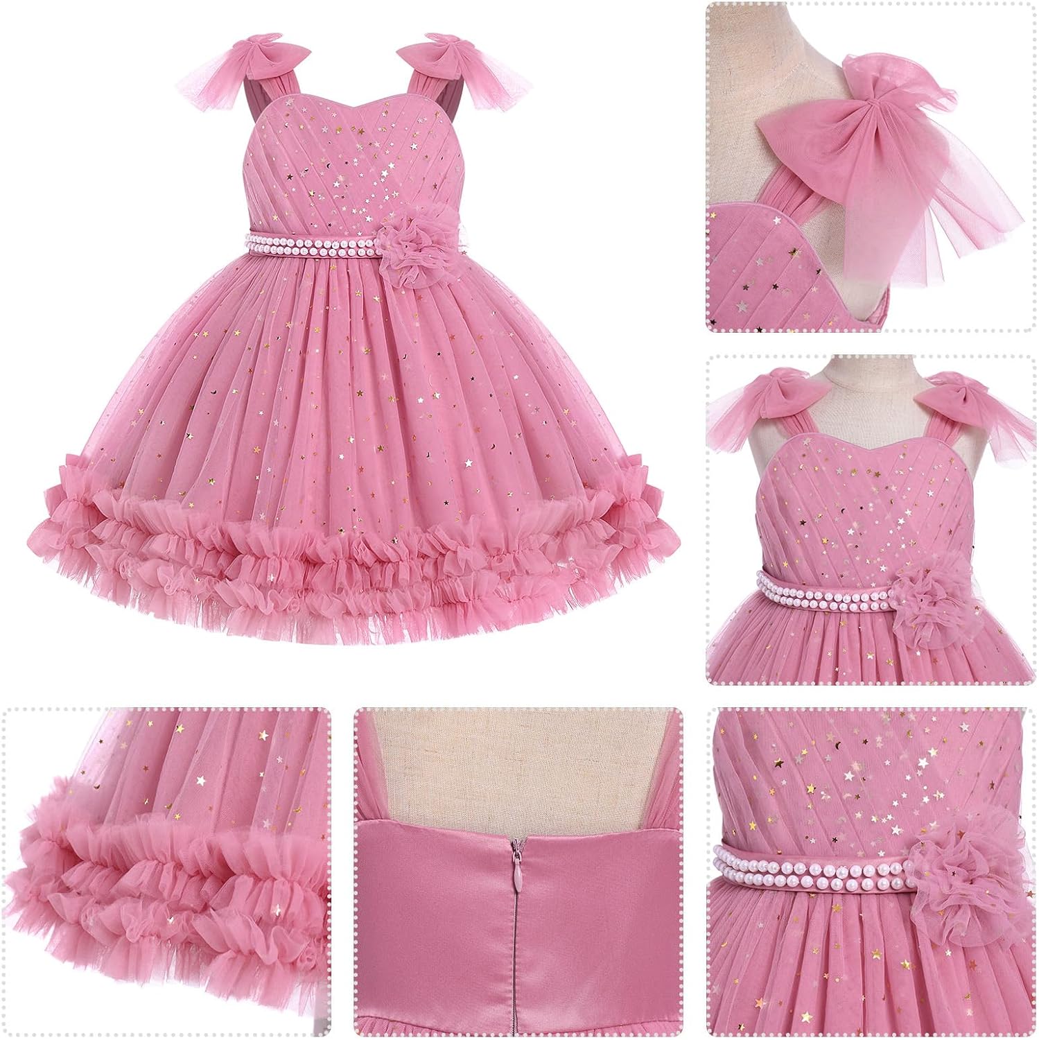 IBTOM CASTLE Birthday Dress for Girls Shoulder Straps Sparkle Tulle Dress Bow Birthday Party Flower Girl Dress