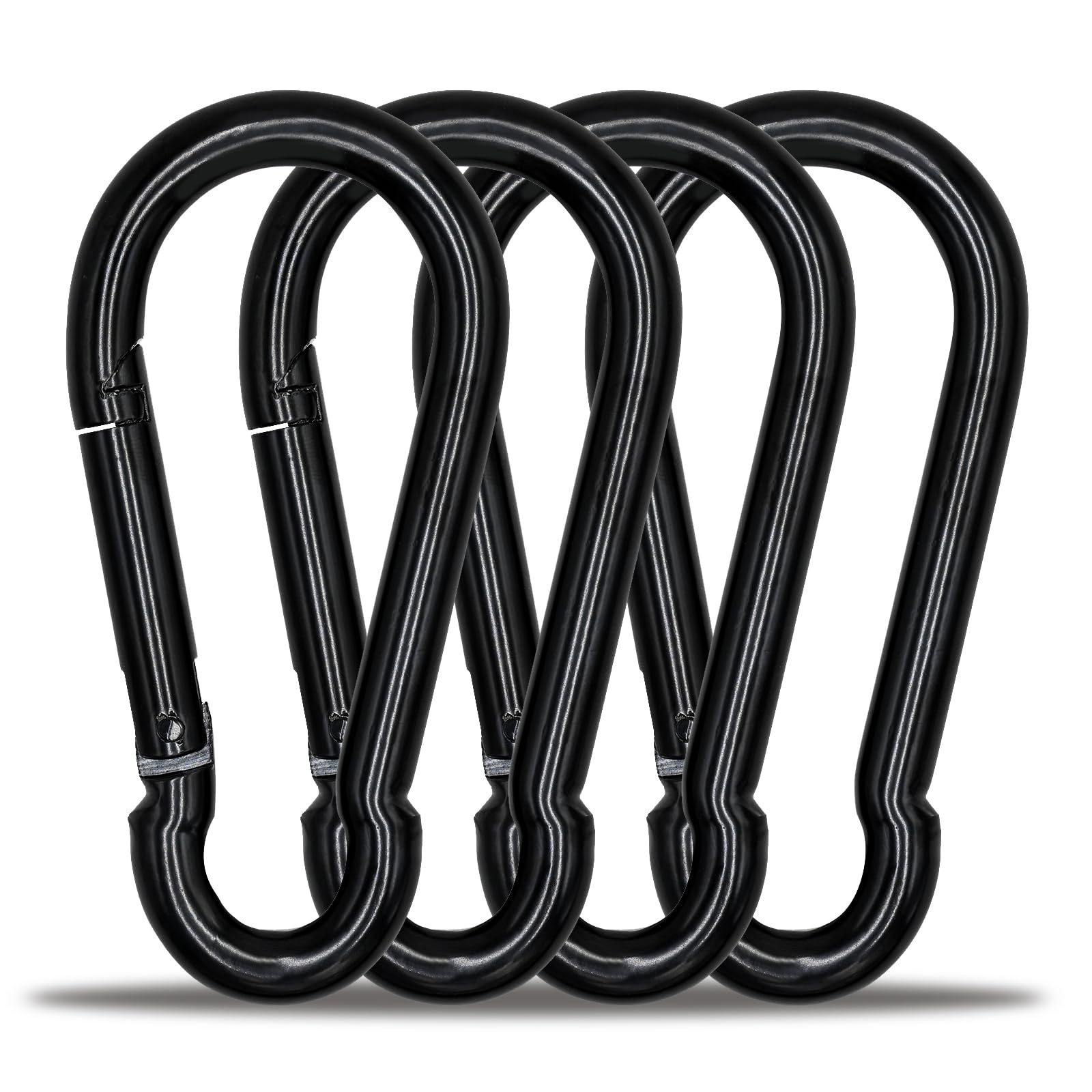 KINLINK 4 Pack Black Carabiner Clip, 5.5 inch Heavy Duty Spring Snap Hook, Large Caribeener Clips for Camping, Swing Set, Hammock, Hiking, Travel,