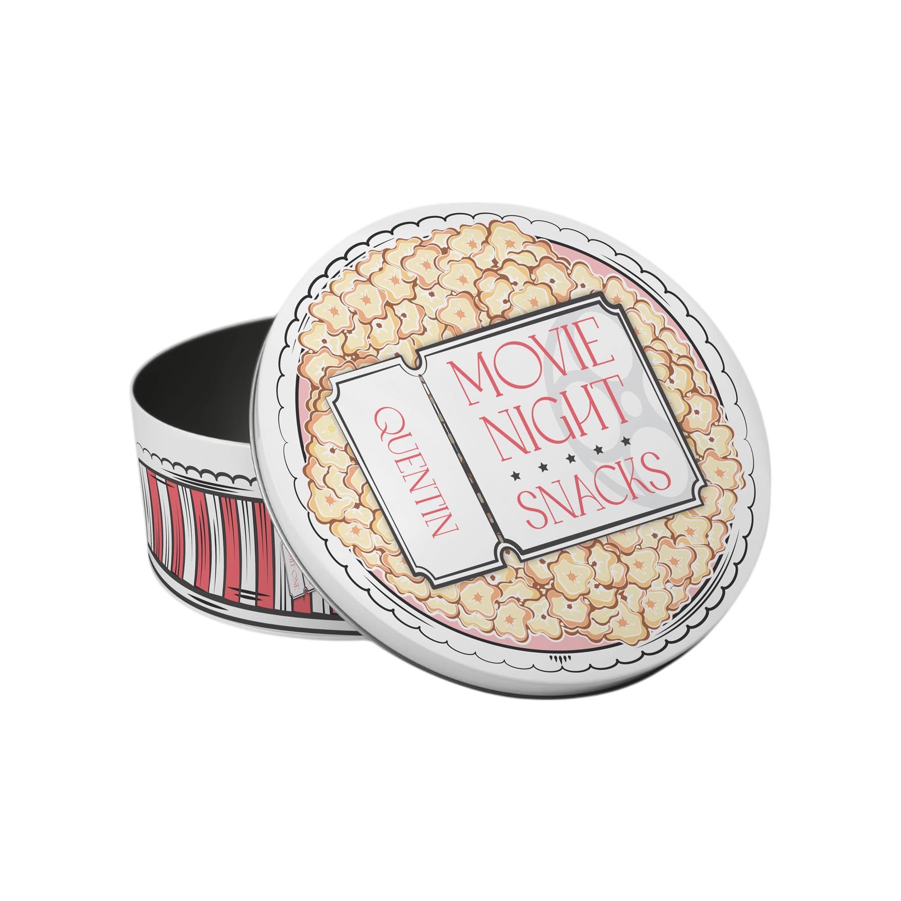 Purely Home Personalised Movie Snacks Tin - Cinema & Film Popcorn Gifts - Retro Small Round Metal Kitchen Storage Container 18 x 7cm