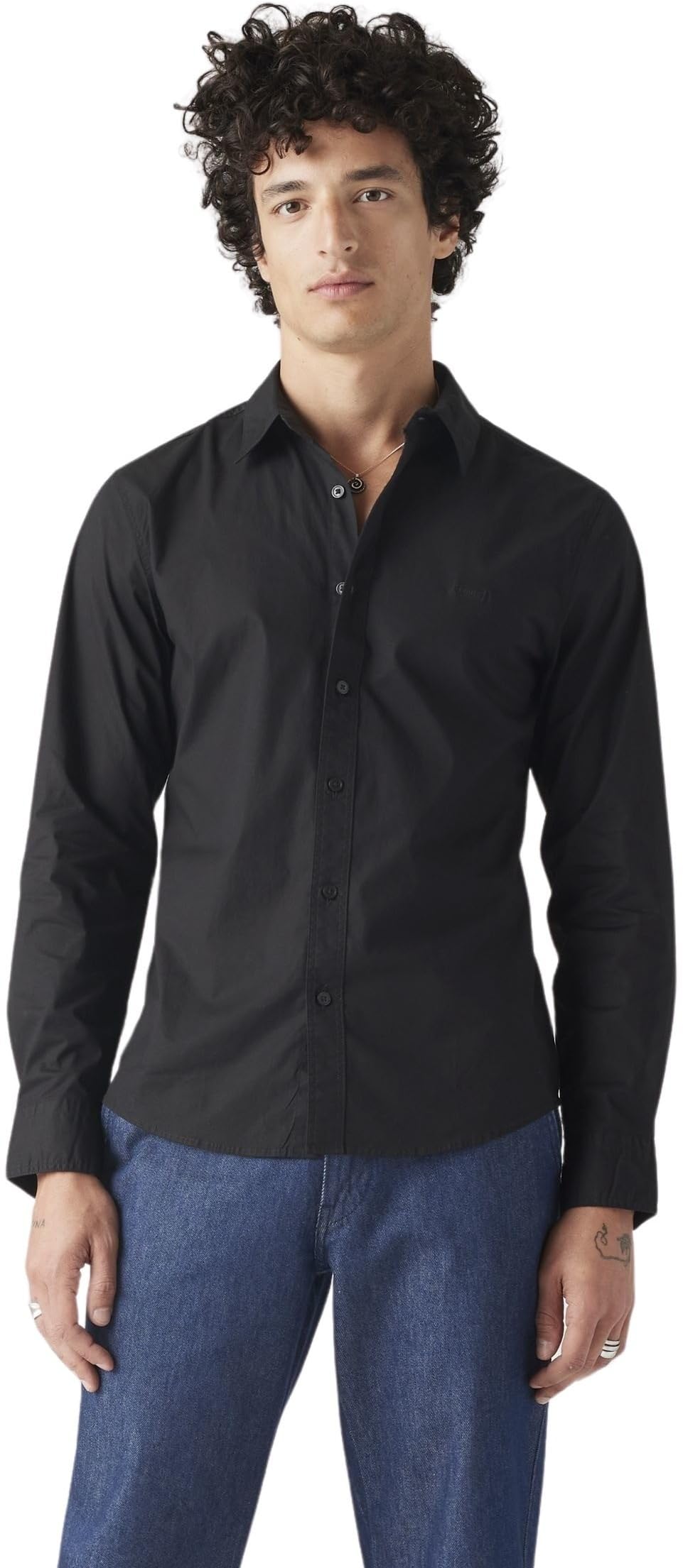 Levi's Men's Long-Sleeved Battery Housemark Slim Shirt, Jet Black, L