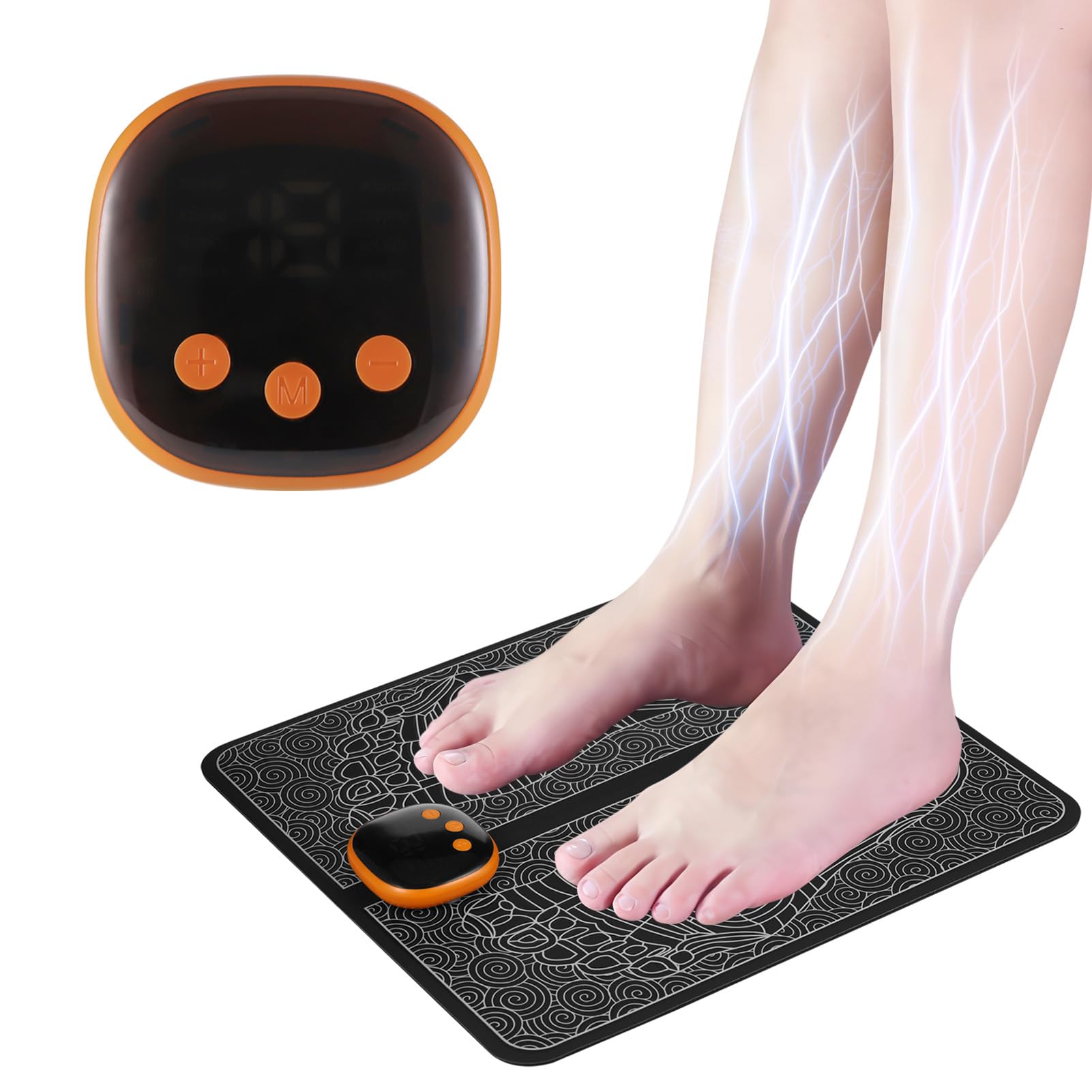 JIZZU EMS Masajeador Pies Eléctrico Portátil, 8 Modos, 19 Niveles de Intensidad Masajeador Piernas para el Alivio del Dolor Plantar, Mejorar la Circulación, Relajación Muscular