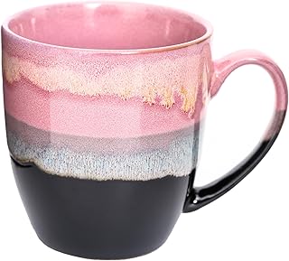 hengshukeji 500ml Unique Ceramic Coffee Mug，Handmade Kiln Change Glaze Large Tea Cup for Office and Home,Coffee Mugs for Tea, Hot Chocolate, and More (Pink)