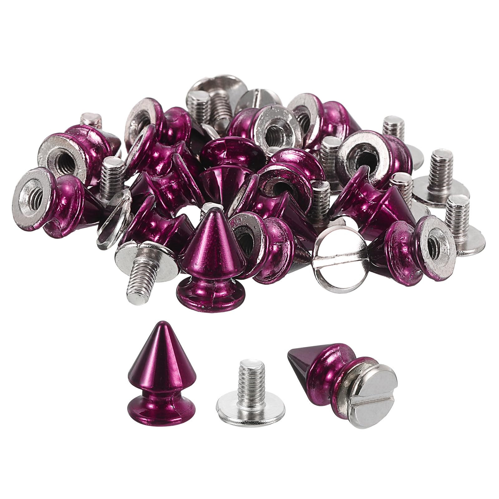 sourcing map 50Sets Cone Spike Stud Rivet, 8x12mm Screw Back Tree Studs and Spikes for Leather Craft, Clothing, Shoes, Belts, Bags (Bright Purple Red) — image 1
