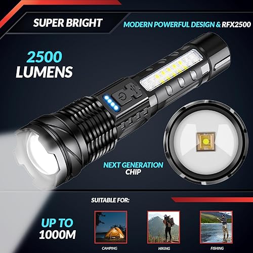 Miniatura 2 de PeakPlus Linternas recargables para el hogar 2 unidades de alto lúmenes súper brillantes 7 modos IPX6 impermeable zoomable luces LED flash para