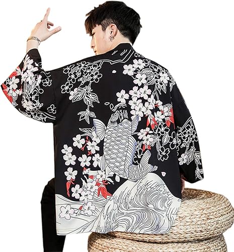 Seidarise Chaqueta Haori Kimono Cardigan Yukata Noragi Happi Abrigo para hombre