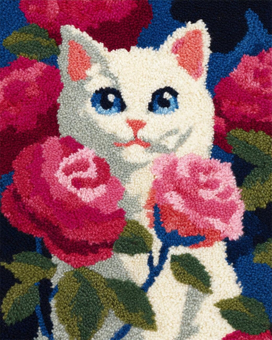 AMBATTERY Carpet Latch Hook Kit cat and Roses 60x40cm