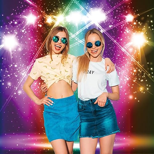 Miniatura 3 de YongFoto Fondo de escenario de color arcoíris de 10 x 10 pies, purpurina brillante, morado, rosa, naranja, verde, luz de punto para fotografía,