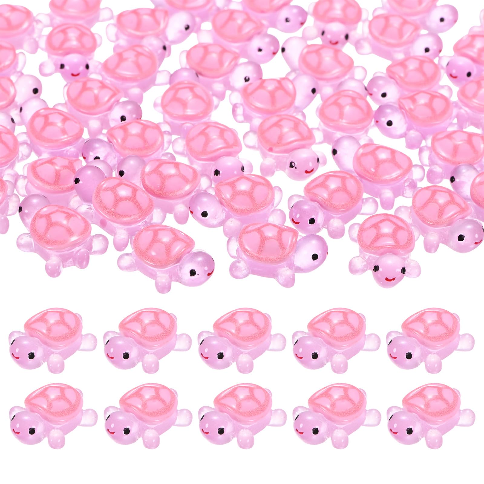 M METERXITY 100-Pack Luminous Mini Resin Turtles, 3.39" Glow in the Dark Tiny Sea Turtle for Fairy Garden/Micro Landscaping/Dollhouse, Cute Miniature Ocean Animal Figurine to Hide [Rose Red]