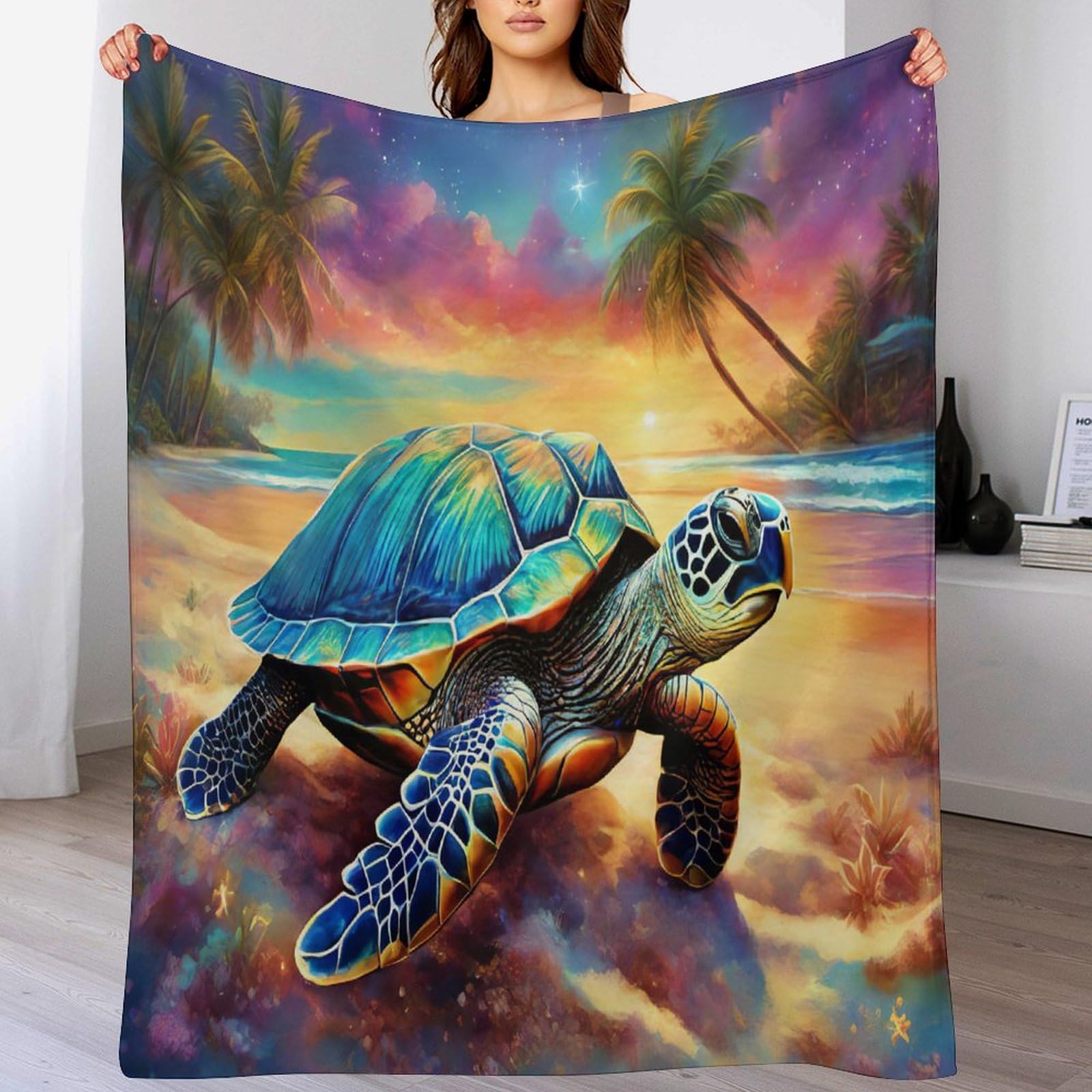 Manta de forro polar de tortuga suave y cálida para cama y sofá