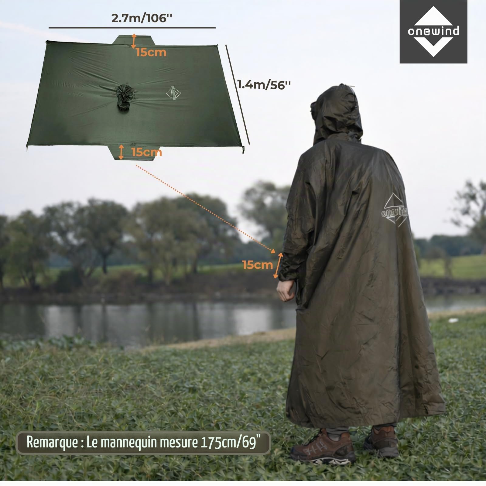 onewind Poncho de pluie à capuche ultra léger pour sac à dos