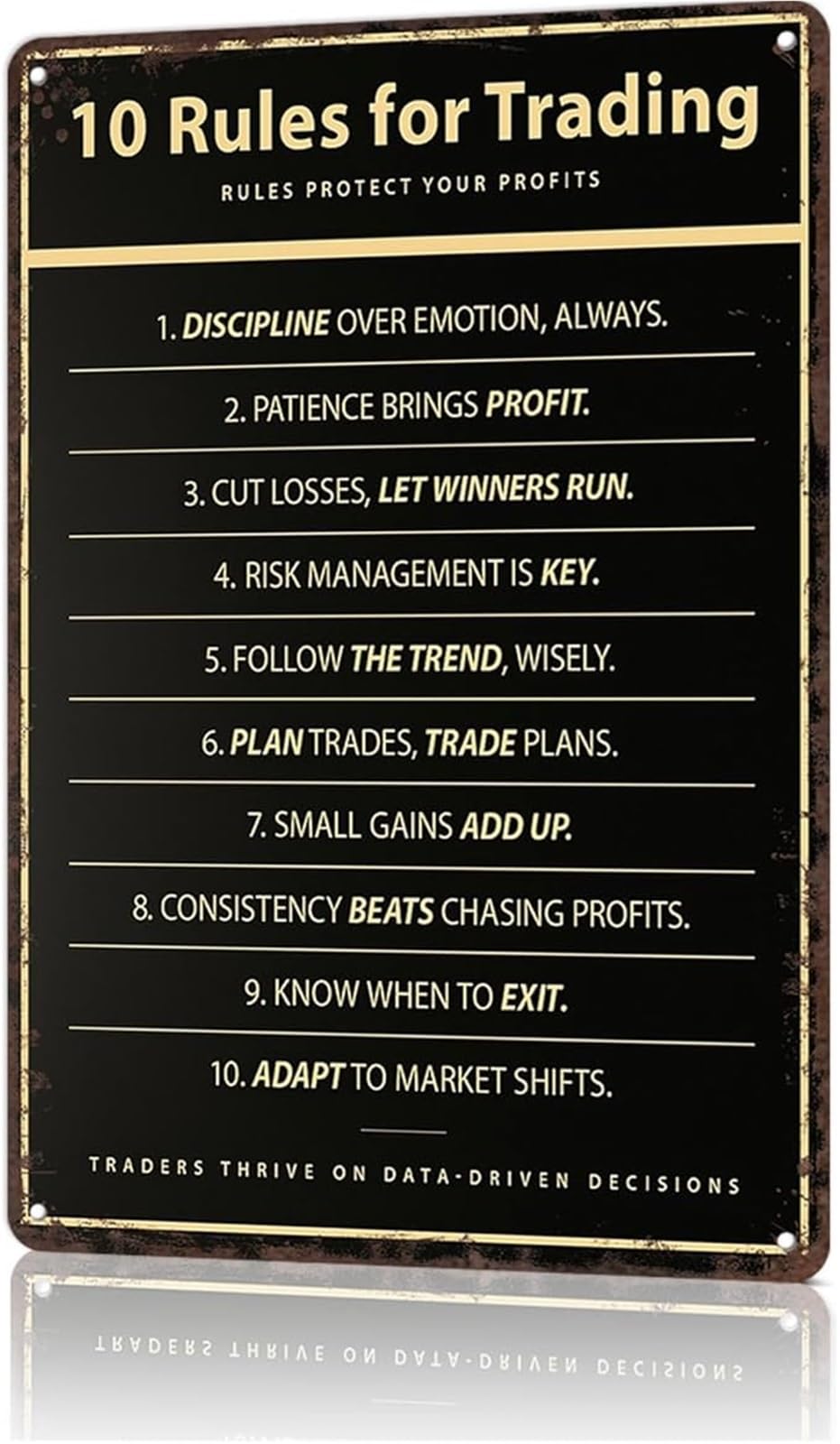 FNYUVNFAF Distressed Metal Tin Sign Investment Principles Daily Reminder Bold Lettering Wall-Art for Gym Laundry Room Bathroom Sunroom 8 X 12 in