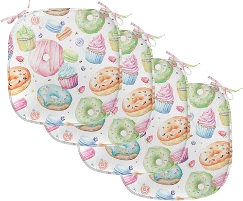 Lunarable Sweets - Juego de 4 cojines de asiento para silla, deliciosos cupcakes de macarrón, donas, muffins, azúcar, sabroso y delicioso diseño de