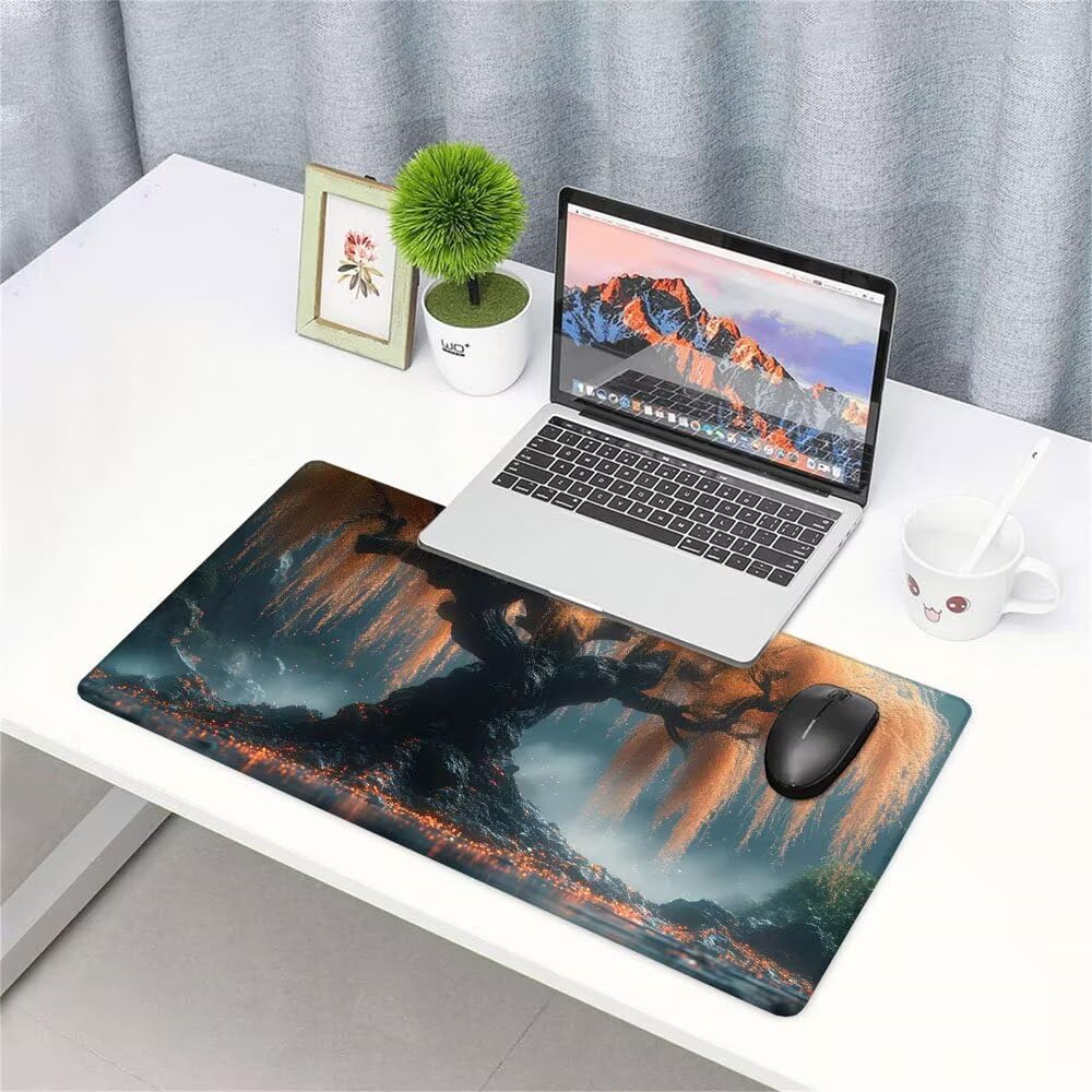 Alfombrilla de Mouse para Juegos, Nero, XXL, Antideslizante, Impermeable, Diseño de Albero, Extendido, Grande, 1200x600x3mm, para PC, Laptop, Ufficio, Famiglia d-453