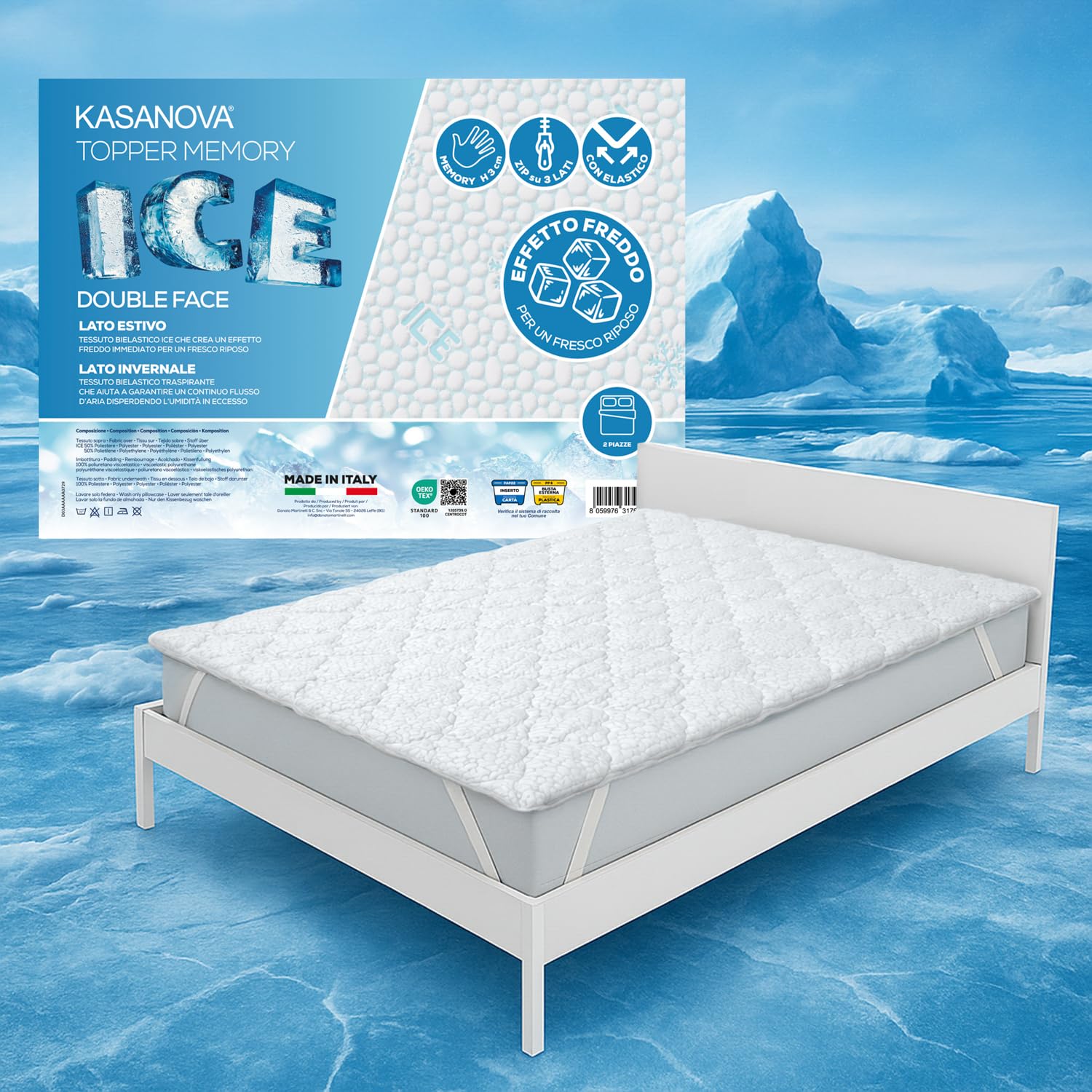 KASANOVA Topper Matrimoniale Memory Effetto Fresco Ice