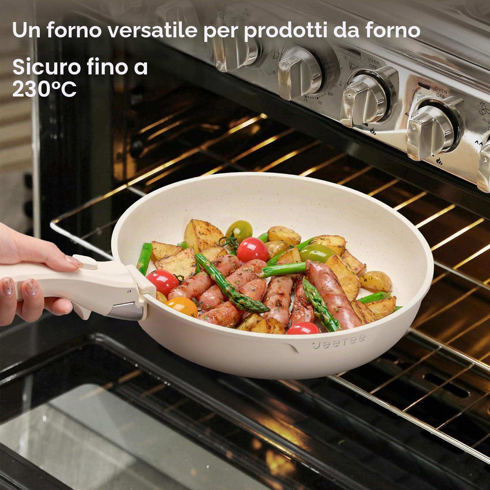 JEETEE Set di pentole e padelle antiaderenti, 19 pezzi, set di pentole da cucina con manico staccabile, set di pentole antiaderenti a induzione con manico rimovibile, pentole impilabili per camper