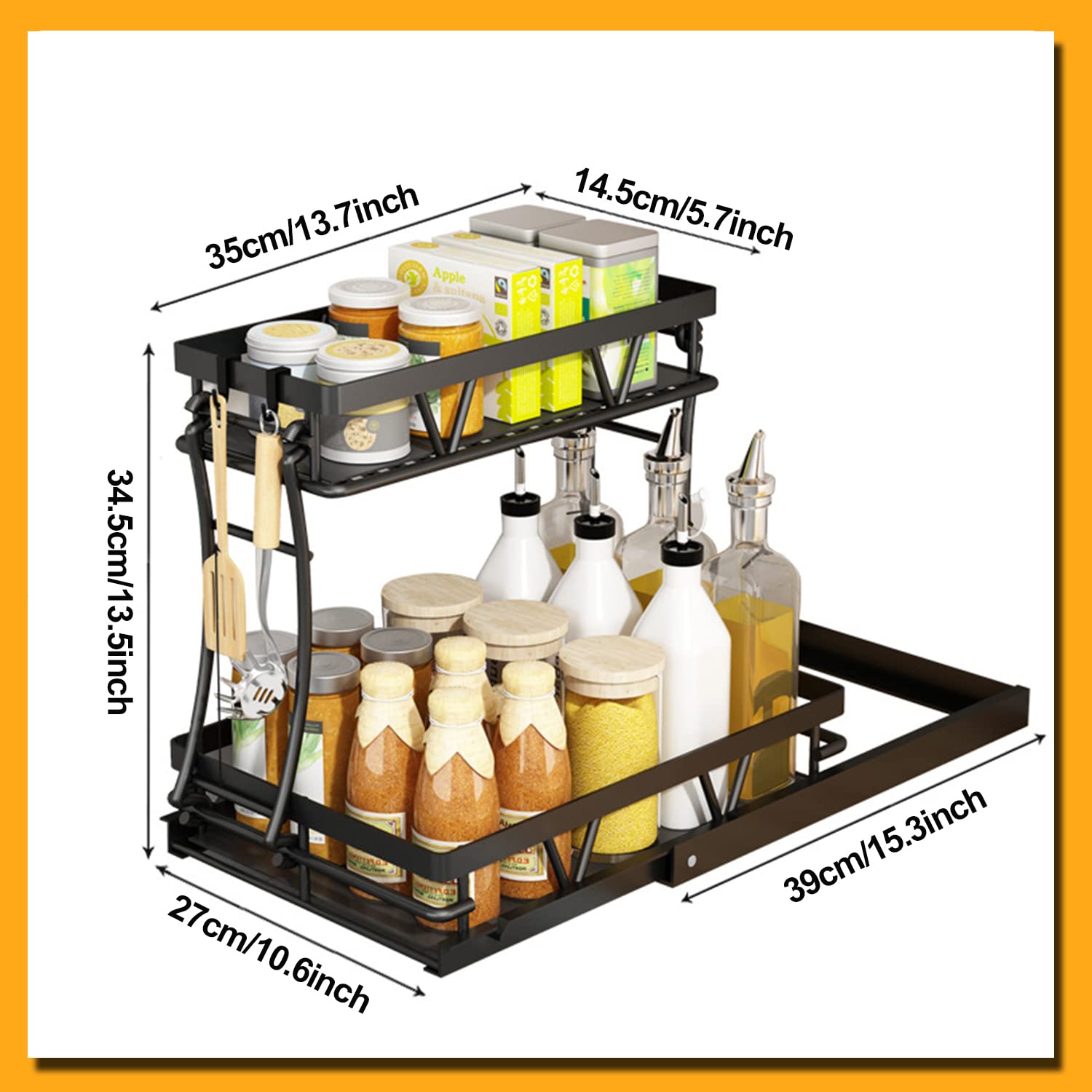 AVSMGP Scaffale portaoggetti per armadietto, Organizer Sottolavello Cucina, Organizer Cucina, Scaffale portaoggetti per armadietto con 2 cassetti scorrevoli per Ufficio Cucina,Nero