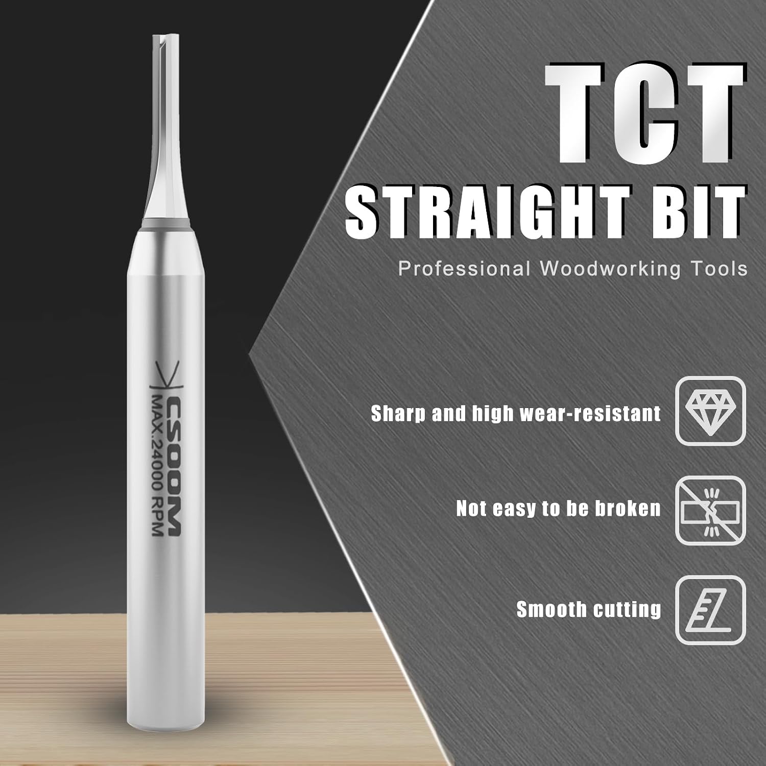 CSOOM TCT Industrial Trimming Straight Router Bit ，5/32“ Diameter , 1/4 inch Shank ，CNC Carbide Straight Cutter, Woodworking Tools for Grooving, Trimming, etc.
