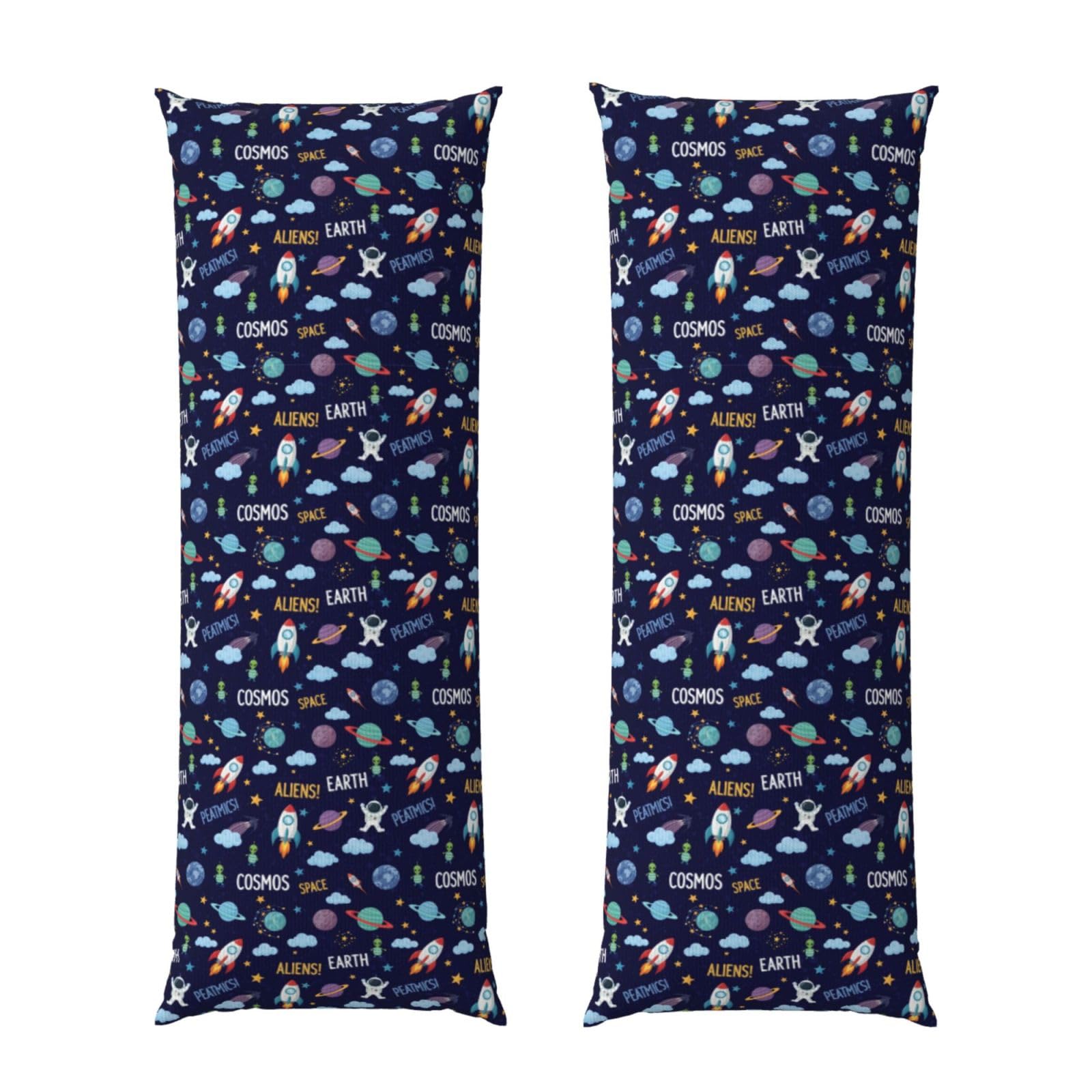 Body Pillow Cover 20x60 Cartoon Space Rockets Astronaunt Planets Stars Alien Art, Decorative Zippered Pillowcase, Soft Cozy Flannel Fabric, Cushion Case for Couch Sofa Bedroom Home Decor