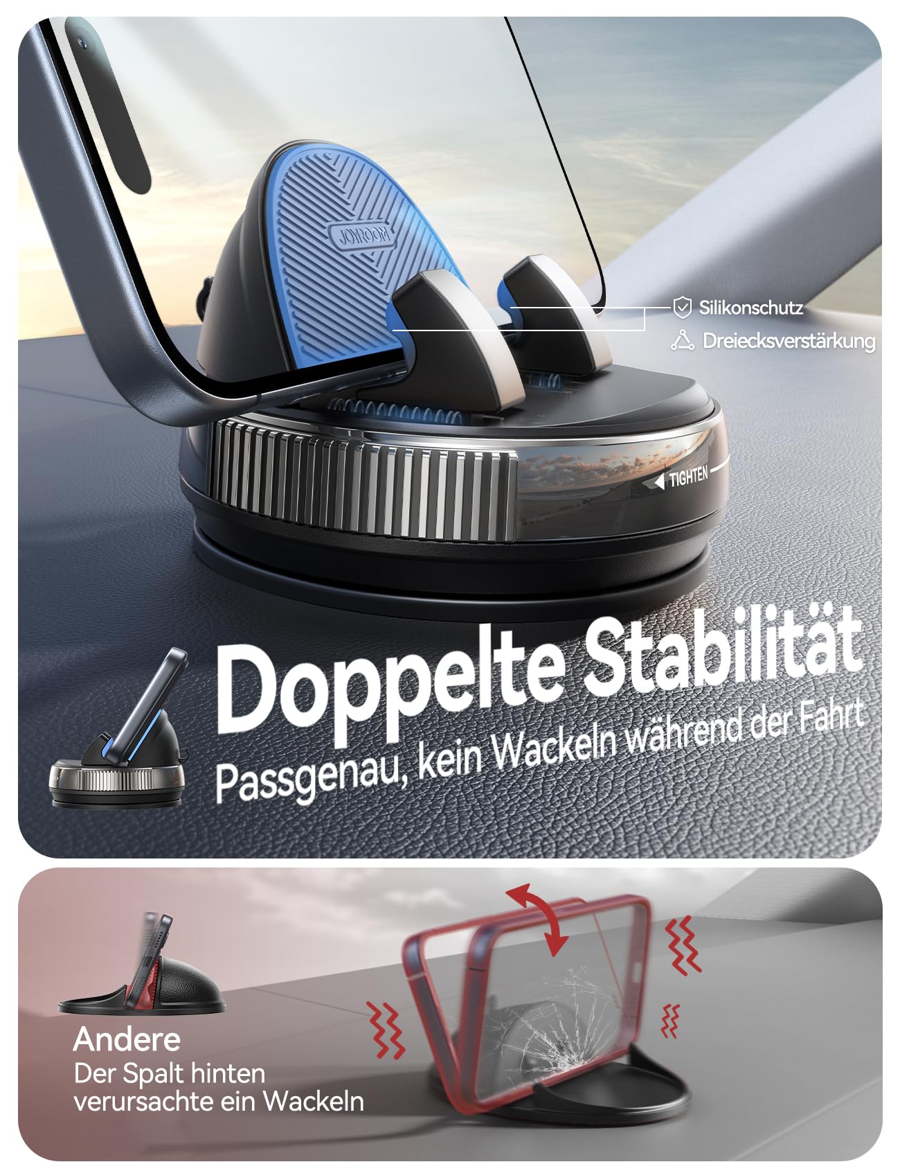 JOYROOM Handyhalterung Auto Armaturenbrett [Gel & Saugnapf] Universelle Handy Halterung Auto kompatibel mit dicken Hüllen bis zu 19 mm, Car Phone Holder für iPhone/Samsung/Google/Android Smartphones