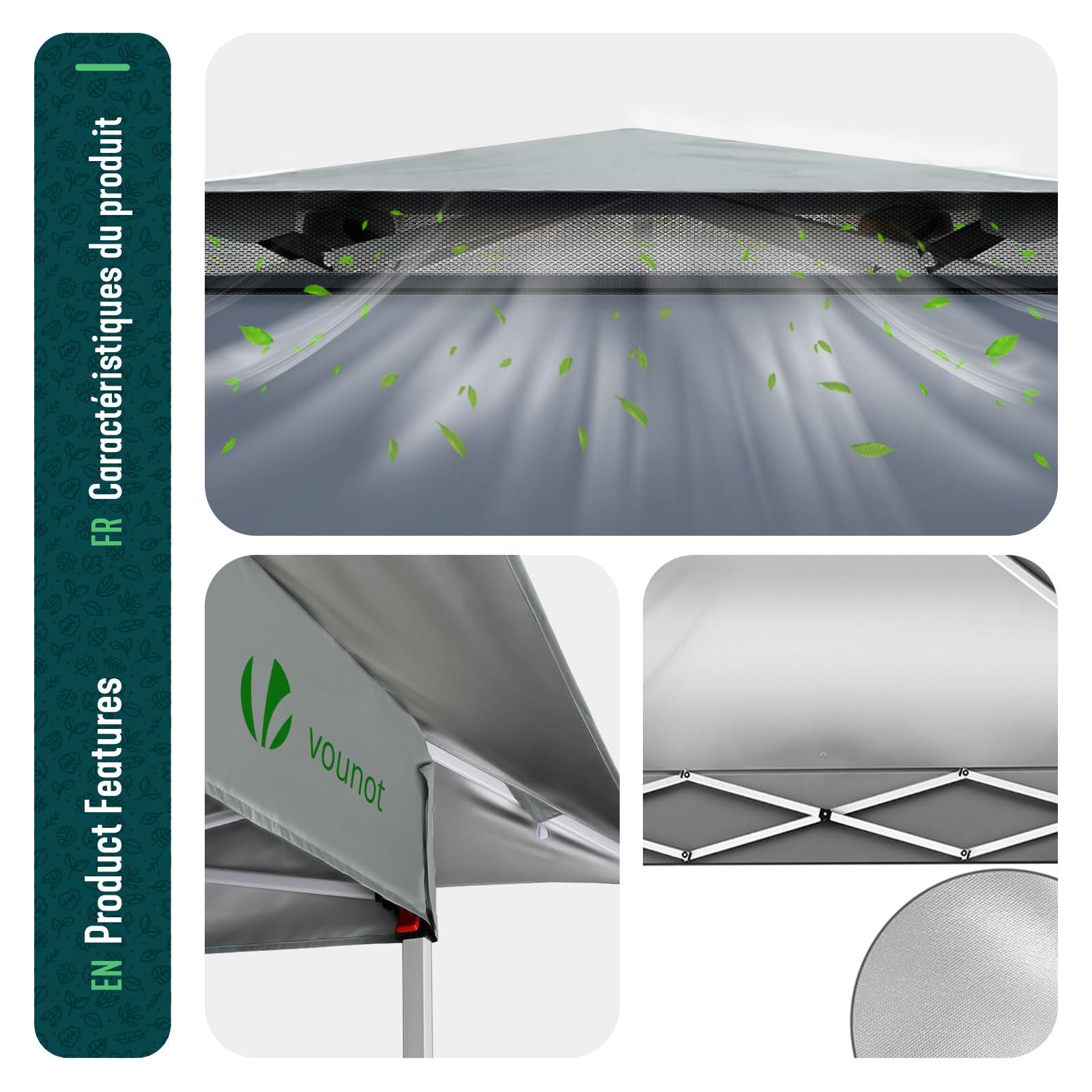 VOUNOT® Carpa Plegable Gazebo 3.6x3.6m con Laterales de Malla, Cenador Pabellón Pop Up de Jardín Techo Doble y Bolsas de Arena, Protección UV, para Camping, Fiestas, Exterior, Gris
