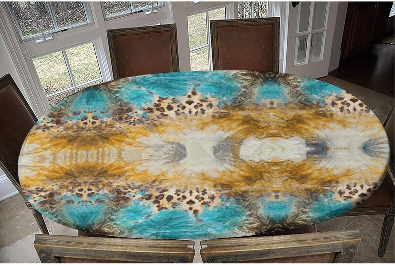 Abstract Geometric Pattern Printed on Oblong Tablecloth, Fitted Tablecloths, Table Pads for Dining Room Table Rectangular, Fits for 54" x 76" Oval Table