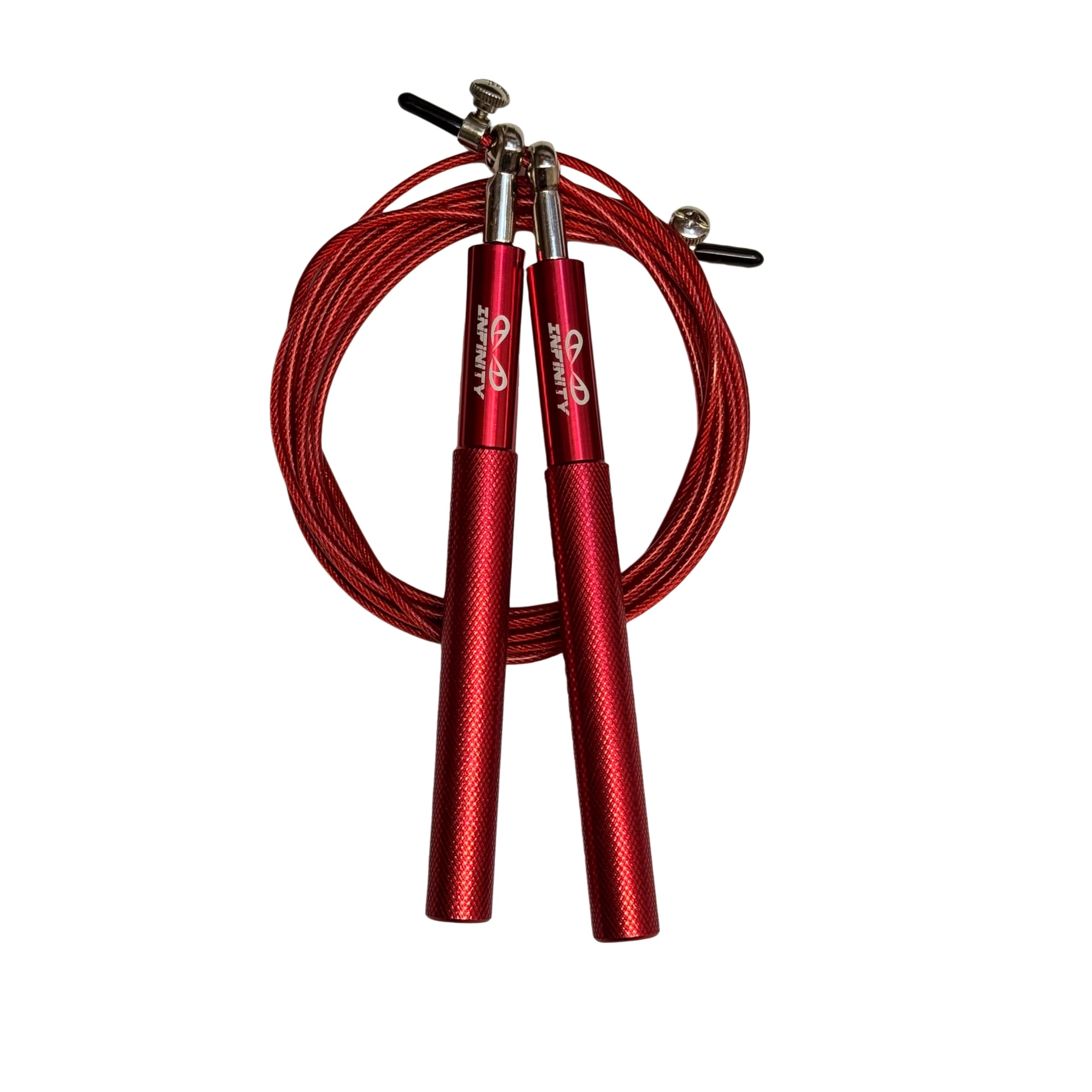 Infinity Speed Jump Rope for Fitness, Adjustable Aluminium Skipping Rope, Crossfit for Home Workout, Boxing, Jumping Rope with Spare Rope, MMA, HIIT Exercise for Men, Women & Children (Red)