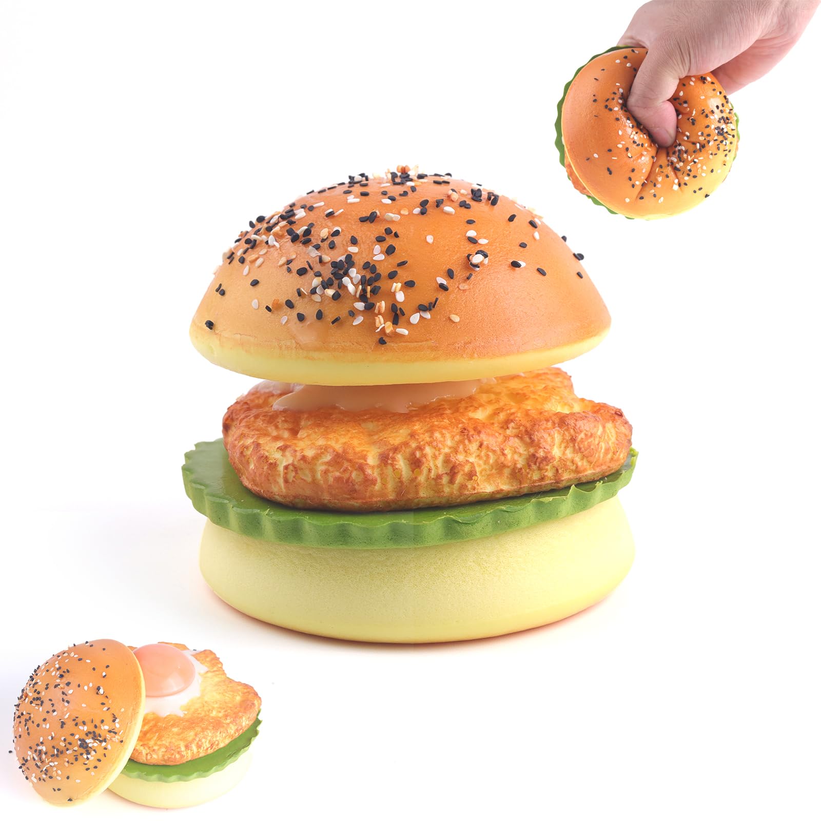 Anboor Squishies 4 Layers Hamburger Slow Rising Squishy Toy Realistic Fake Simulation Burger Play Food Squeeze Toys for Kids and Adults