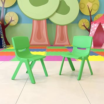 BizChair 2 Pack Green Plastic Stackable School Chair with 13.25" Seat Height