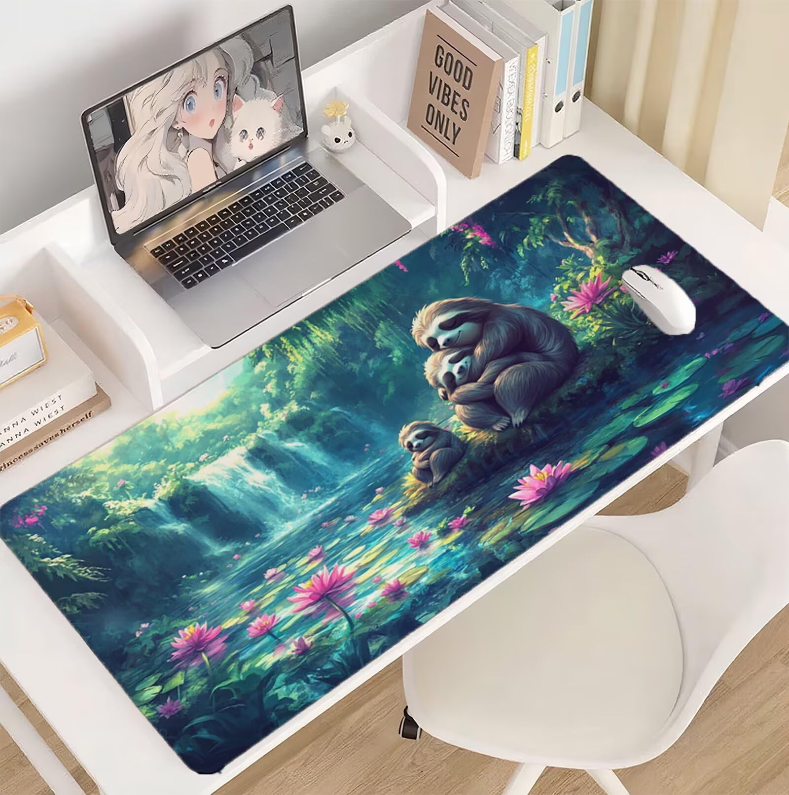 Lotus podkładka pod mysz 1600 x 800 mm wydra podkładka pod mysz duża japońska podkładka pod mysz antypoślizgowa gumowa podstawa powierzchnia ze szwami na krawędziach mata biurowa do komputera domowego