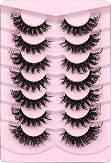 Mink Lashes Fluffy 6D False Eyelashes 17mm Wispy Cat Eye Lashes that Look Like Extensions Strip Lashes Pack