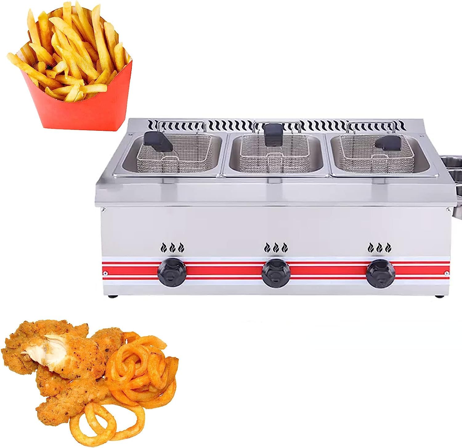 Friteuse à gaz en acier inoxydable de comptoir pour restaurant et cuisine