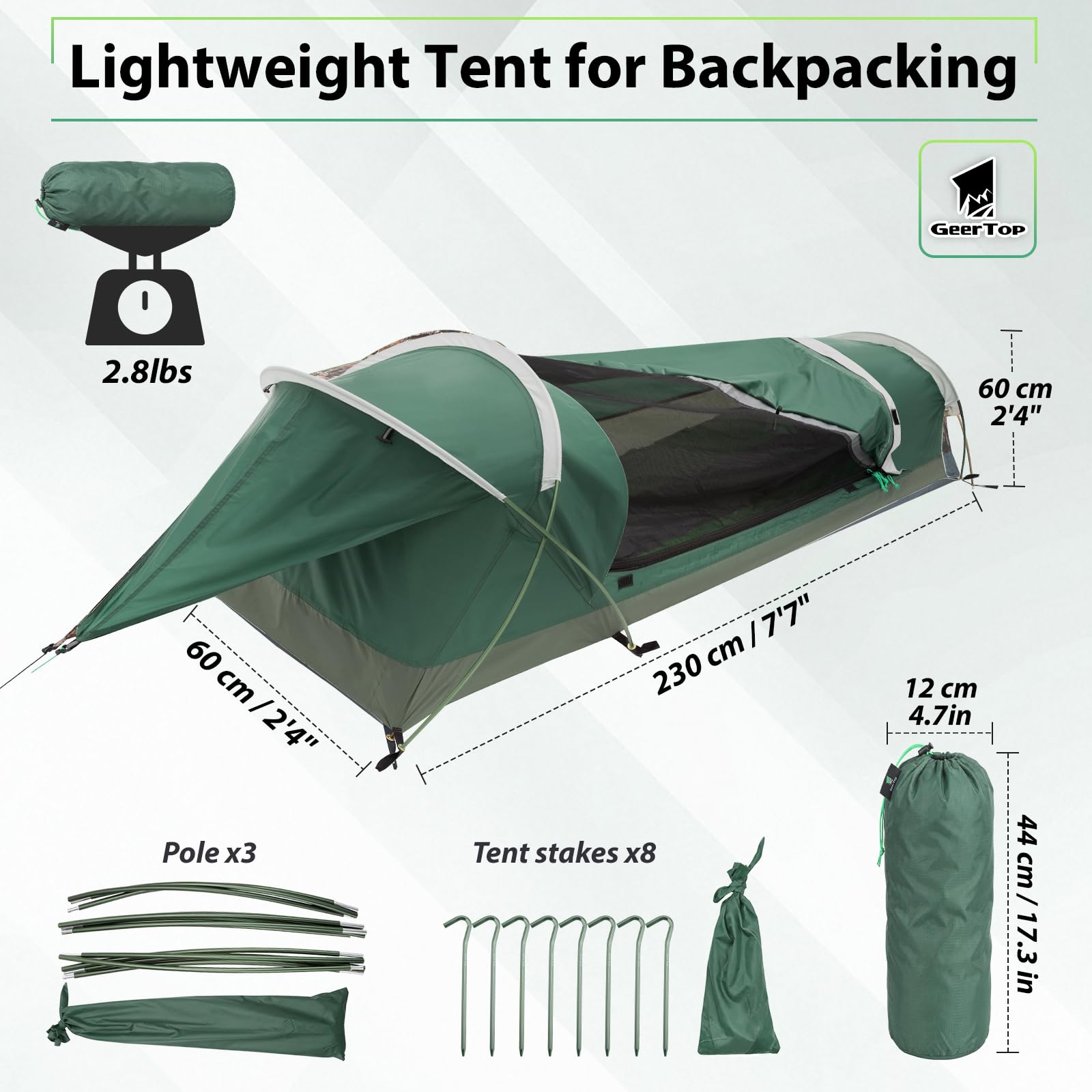 GEERTOP Solo Bivy Ultralekki, wodoodporny namiot dla 1 osoby, na kemping, wędrówki, polowanie, do survivalu, na zewnątrz, łatwy montaż
