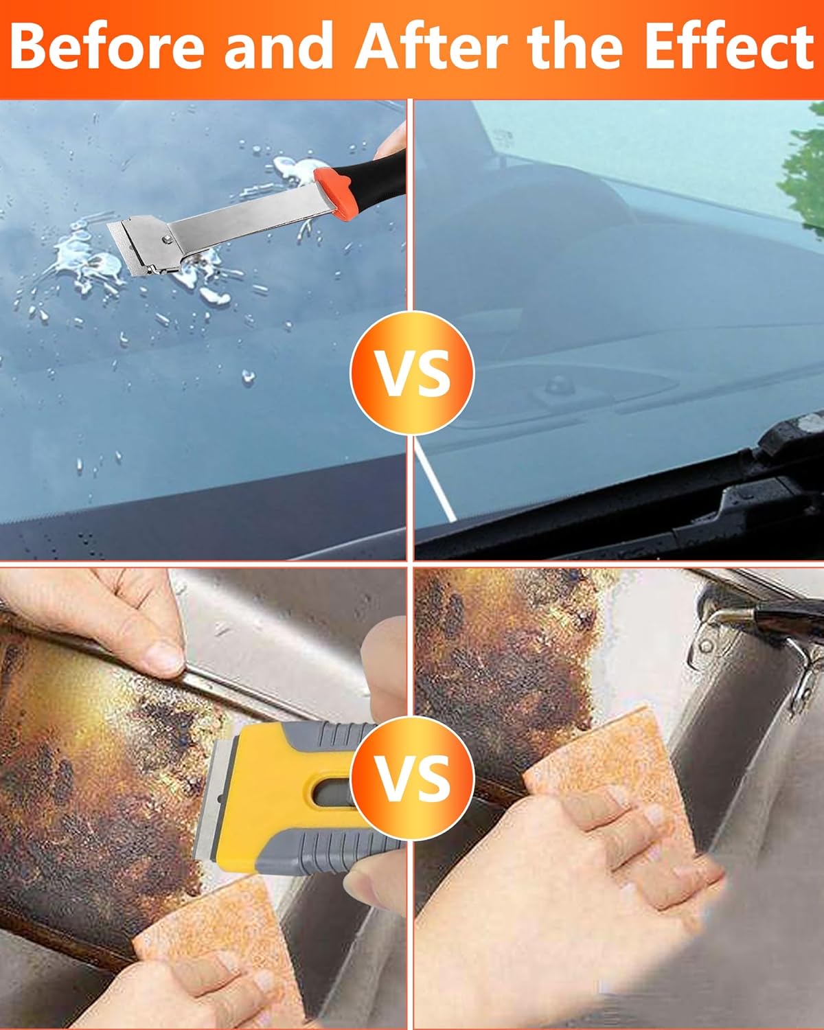 2 Pack Razor Blade Scraper with 20 Plastic and 20 Metal Blades for Removing Paint, Grease from Windshield, Registration Sticker, Glass Top Stove Cooktop Scraper