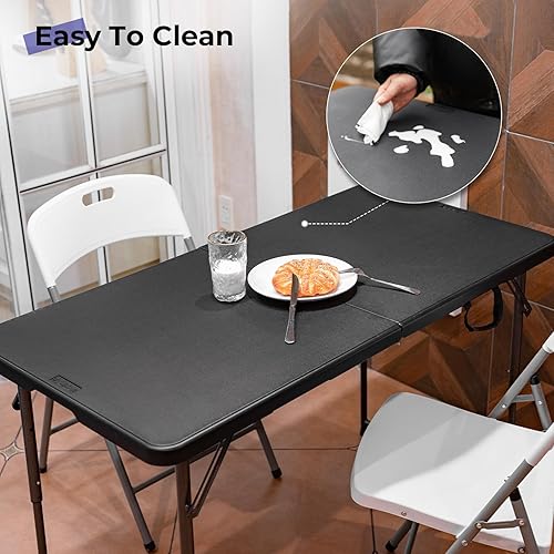 Miniatura 4 de Mesa plegable de 1,2 m portátil de plástico resistente plegable por la mitad mesa de uso múltiple pequeña para interiores y exteriores de altura
