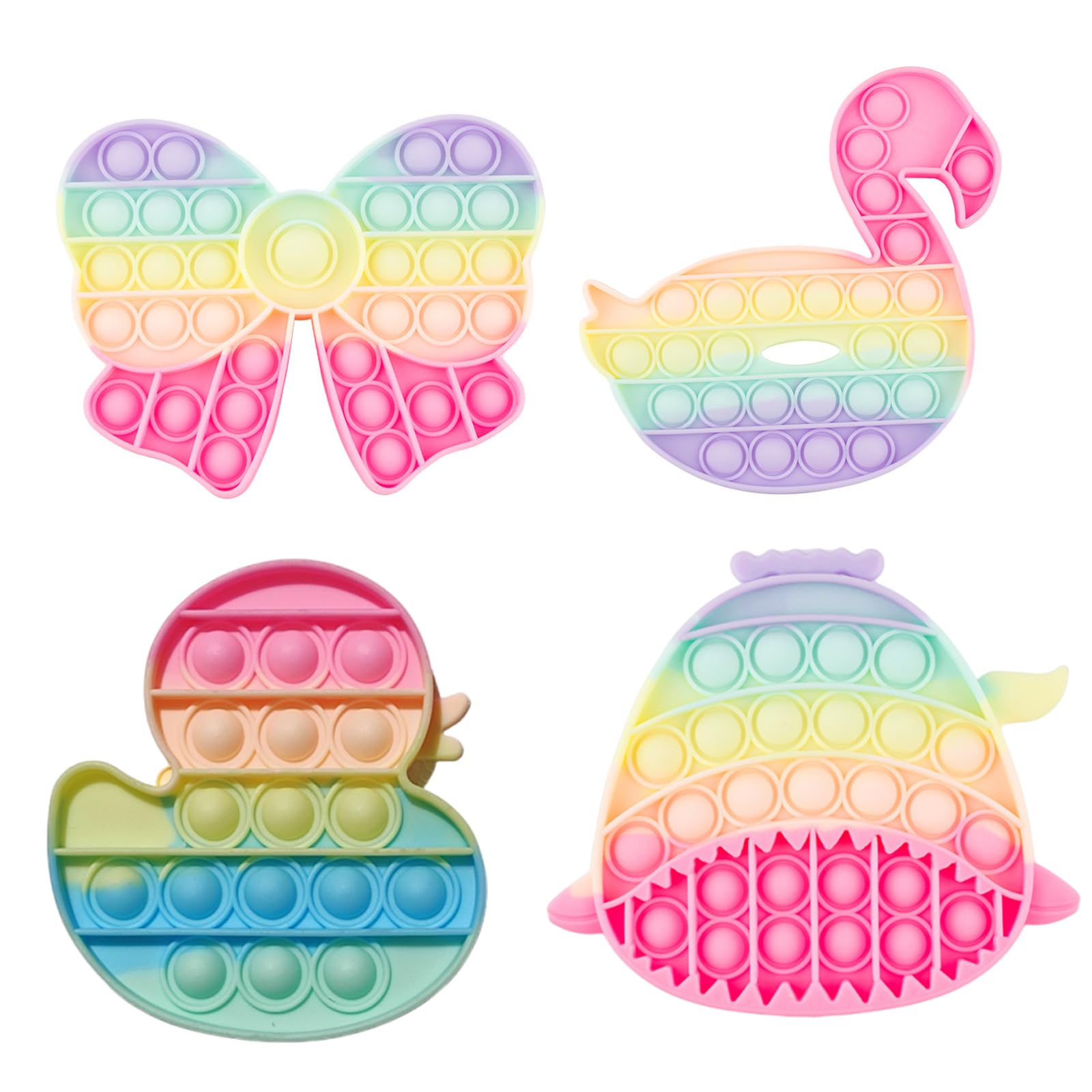 ZPLASK 4PCS Pop Its Fidget Popper Set, Durable Poppits Fidgets, Sensory Popit with Duck Swan Whale Bow Designs Anxiety Autism Stress Relief, Christmas Birthday Gift for Adults