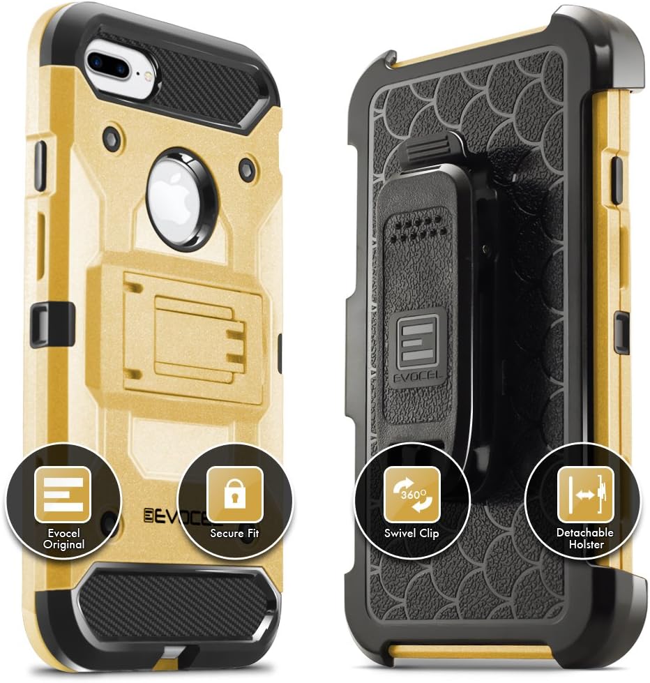 iPhone 7 Plus/iPhone 6 Plus Case, Evocel [Trio Pro Series] Textured Body, Multiple Layers, & Kickstand for iPhone 7 Plus/iPhone 6 Plus/iPhone 6s Plus (5.5"), Gold Medal