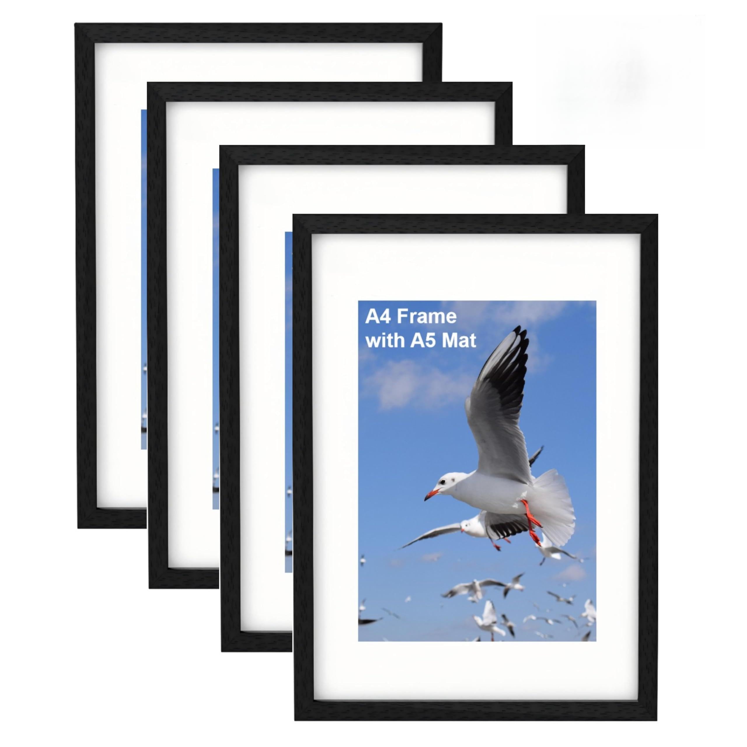 Szyeequoo Black A4 Picture Frame 4 Pack, A4 Photo Frames with Mount for A4 or A5, Acrylic Front Safer Than Glass, Wall & Tabletop Display, 21 x 29.7 cm — image 1