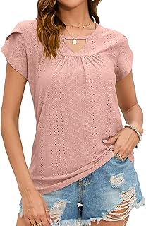 Blusa con Manga de Pétalo Recortada, Blusa con Escote Recortado, Color Sólido, Tipo Regular para el Verano (M)