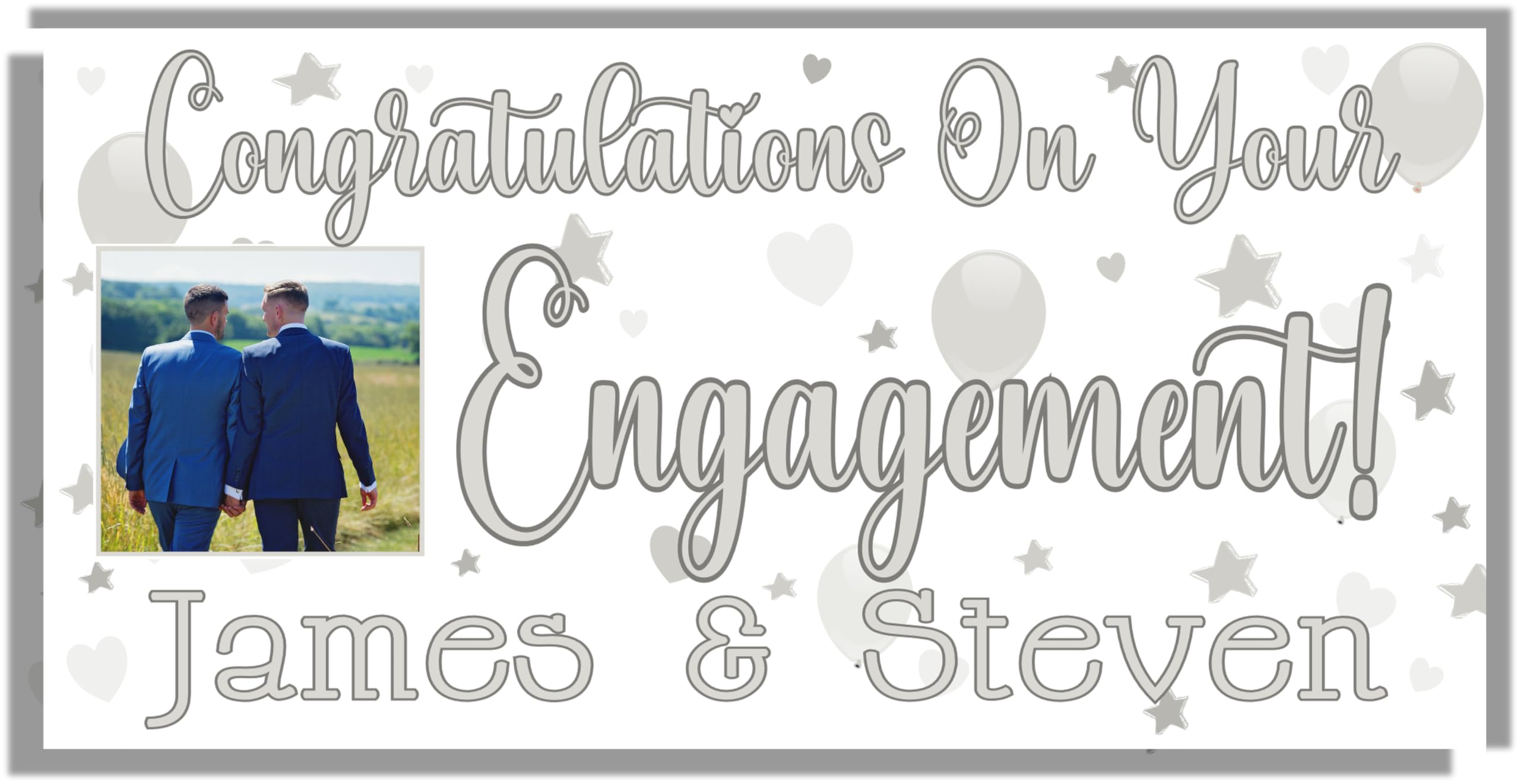 Large Personalised Engagement Banner Customised Rose Gold Party Decorations We're Engaged Congratulations Engagament Banners (Silver, 4x2ft Banner with 1 Photo)