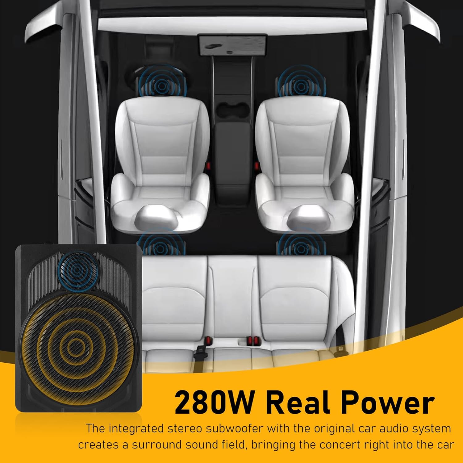 FUOYLOO 10-inch Underseat Car Active Subwoofer with Built-in Amplifier, Full-Range Stereo Speaker for Vehicle Audio Systems and Travel Use