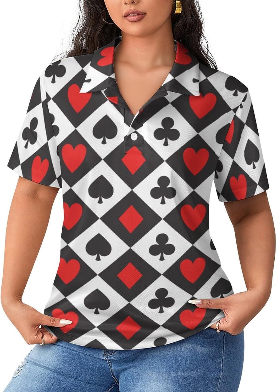 Poker Card Short Sleeve T Shirts Women Tennis Top Gym Tees Dry Fit Sports Shirt Lightweight Casual Straight Tops